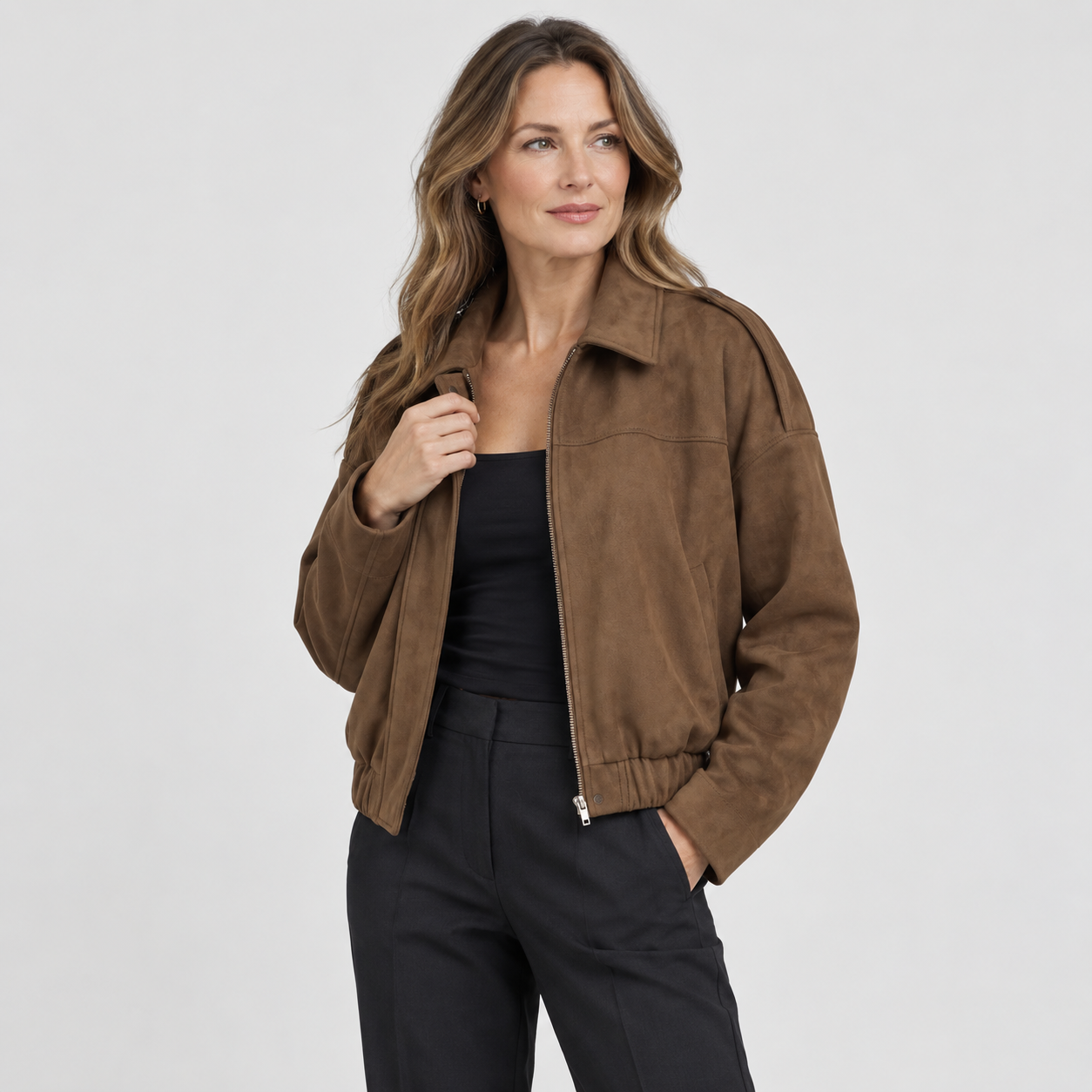 Women’s Soft Faux Suede Bomber Jacket