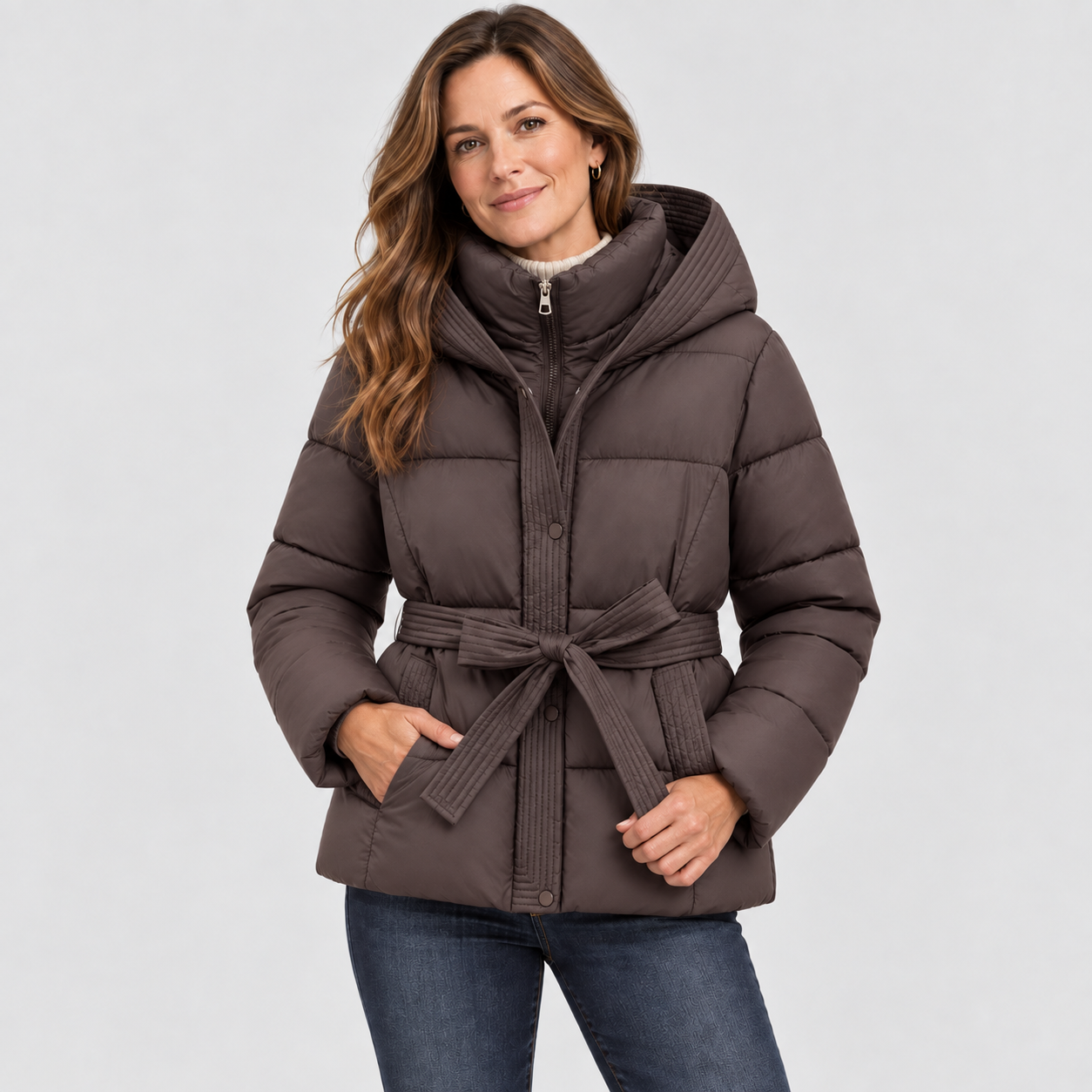 Women's Belted Hooded Puffer Jacket