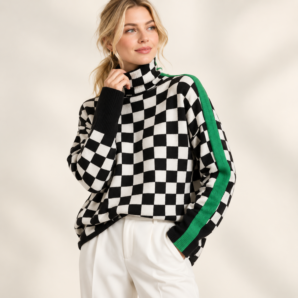 Women’s Striped High-Neck Knitted Jumper