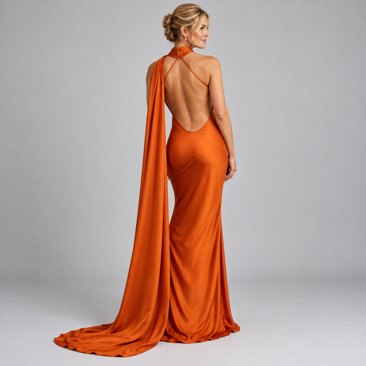 Women's Backless Satin Scarf Cocktail Dress