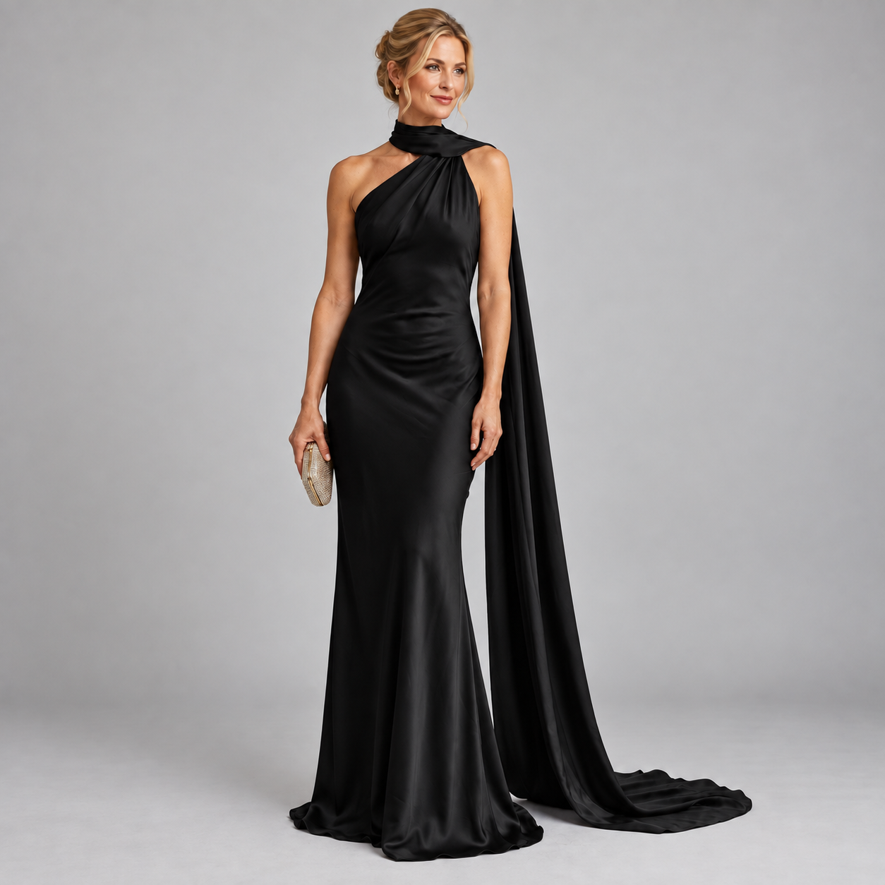 Women's Backless Satin Scarf Cocktail Dress