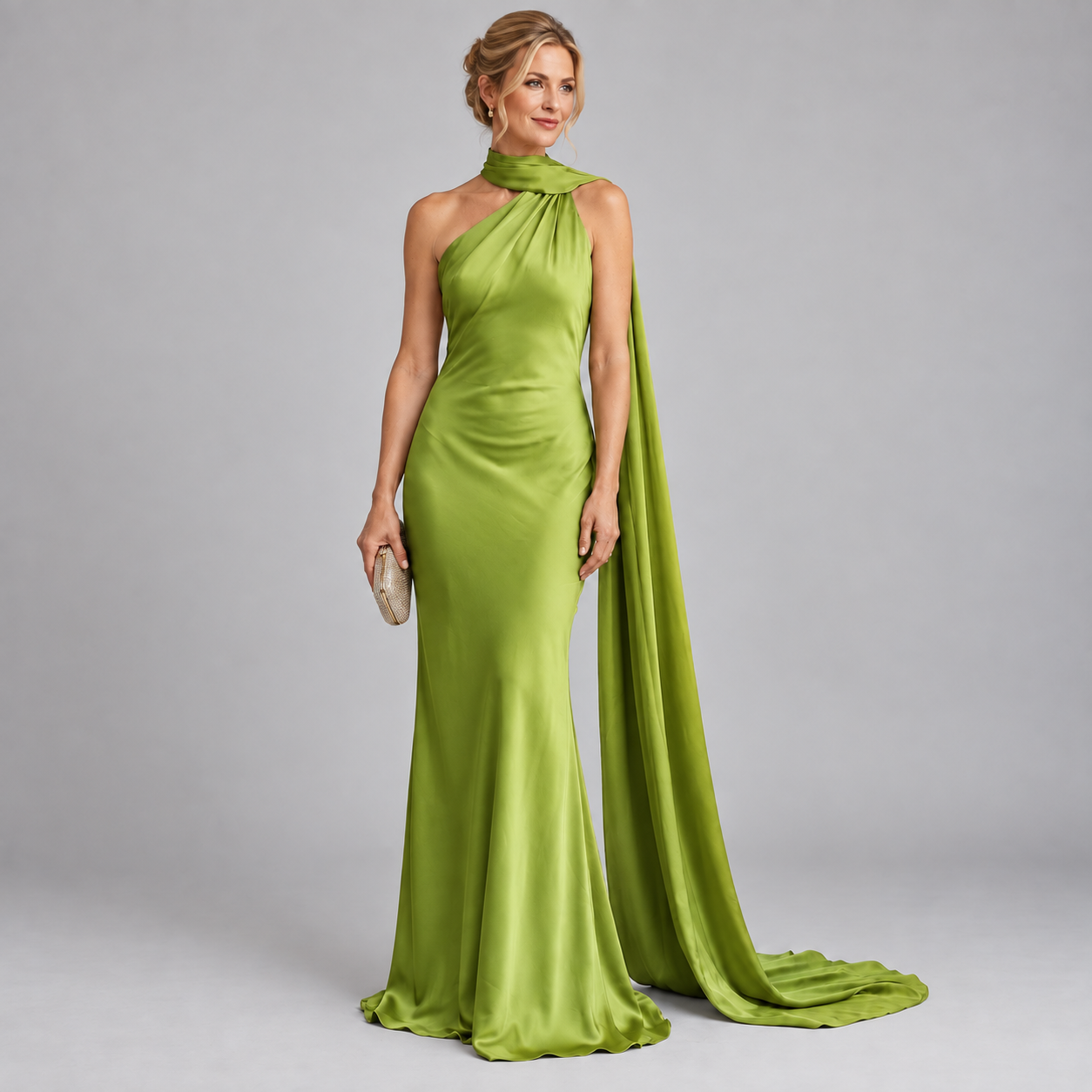 Women's Backless Satin Scarf Cocktail Dress