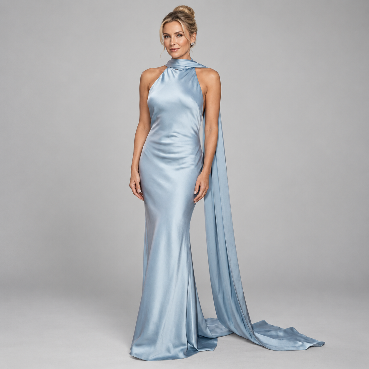 Women's Backless Satin Scarf Cocktail Dress
