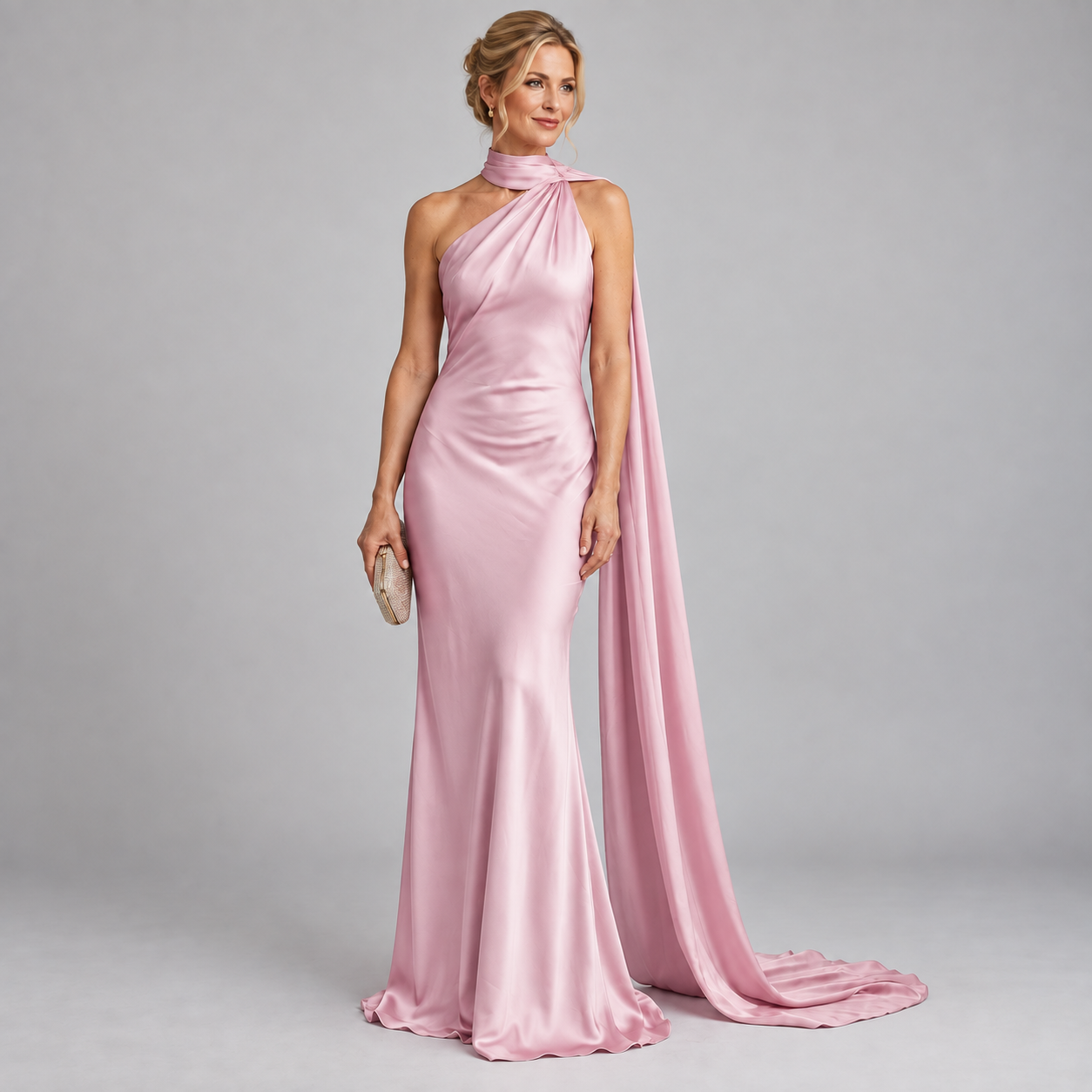 Women's Backless Satin Scarf Cocktail Dress