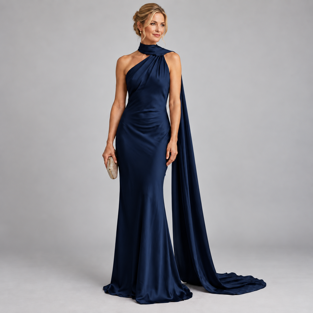 Women's Backless Satin Scarf Cocktail Dress