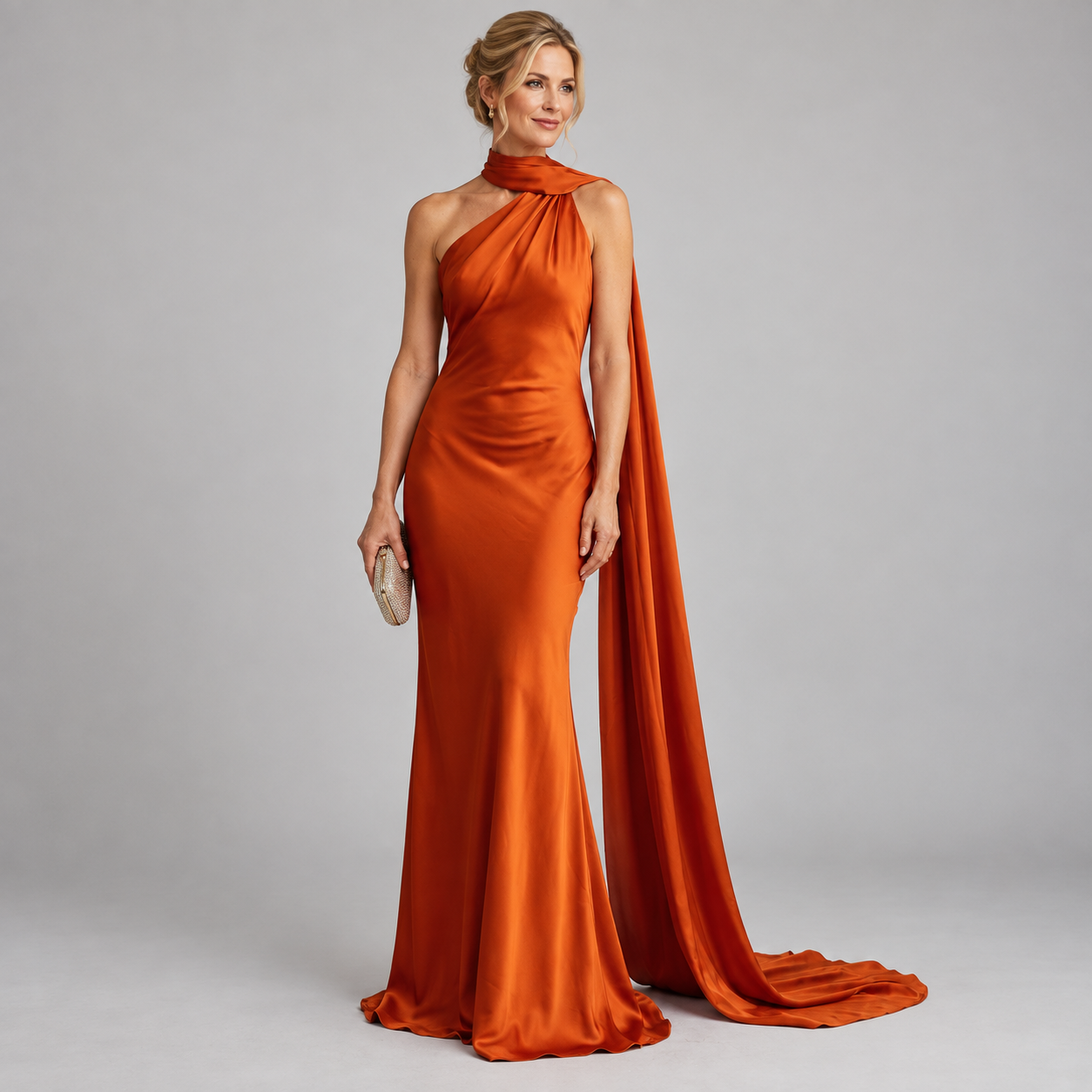 Women's Backless Satin Scarf Cocktail Dress