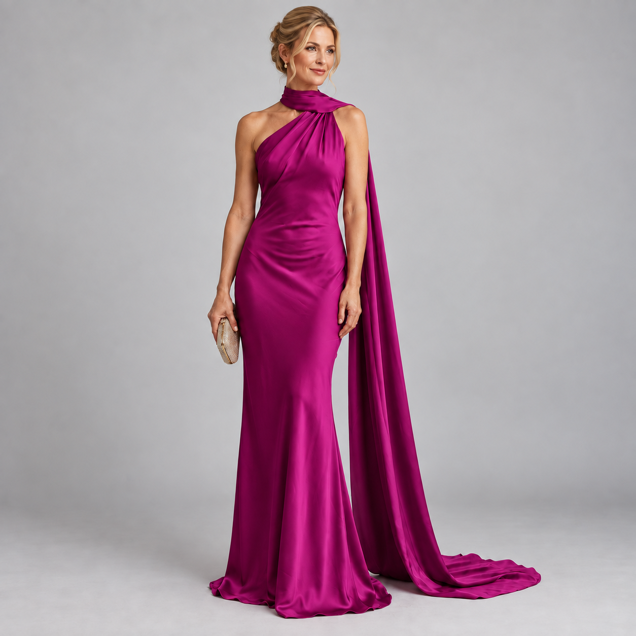 Women's Backless Satin Scarf Cocktail Dress