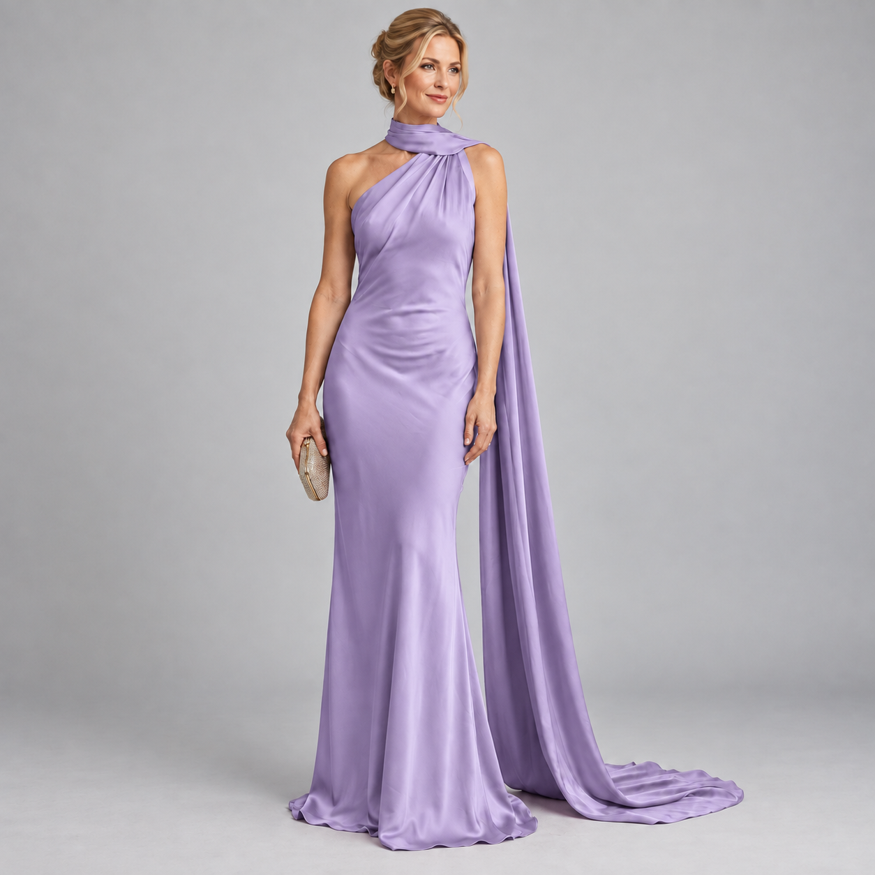 Women's Backless Satin Scarf Cocktail Dress
