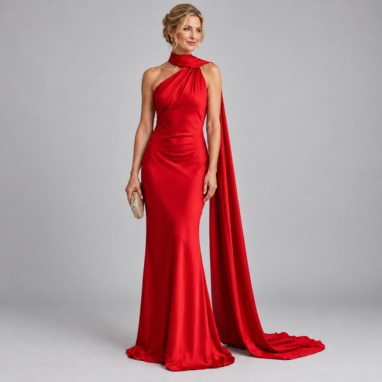 Women's Backless Satin Scarf Cocktail Dress