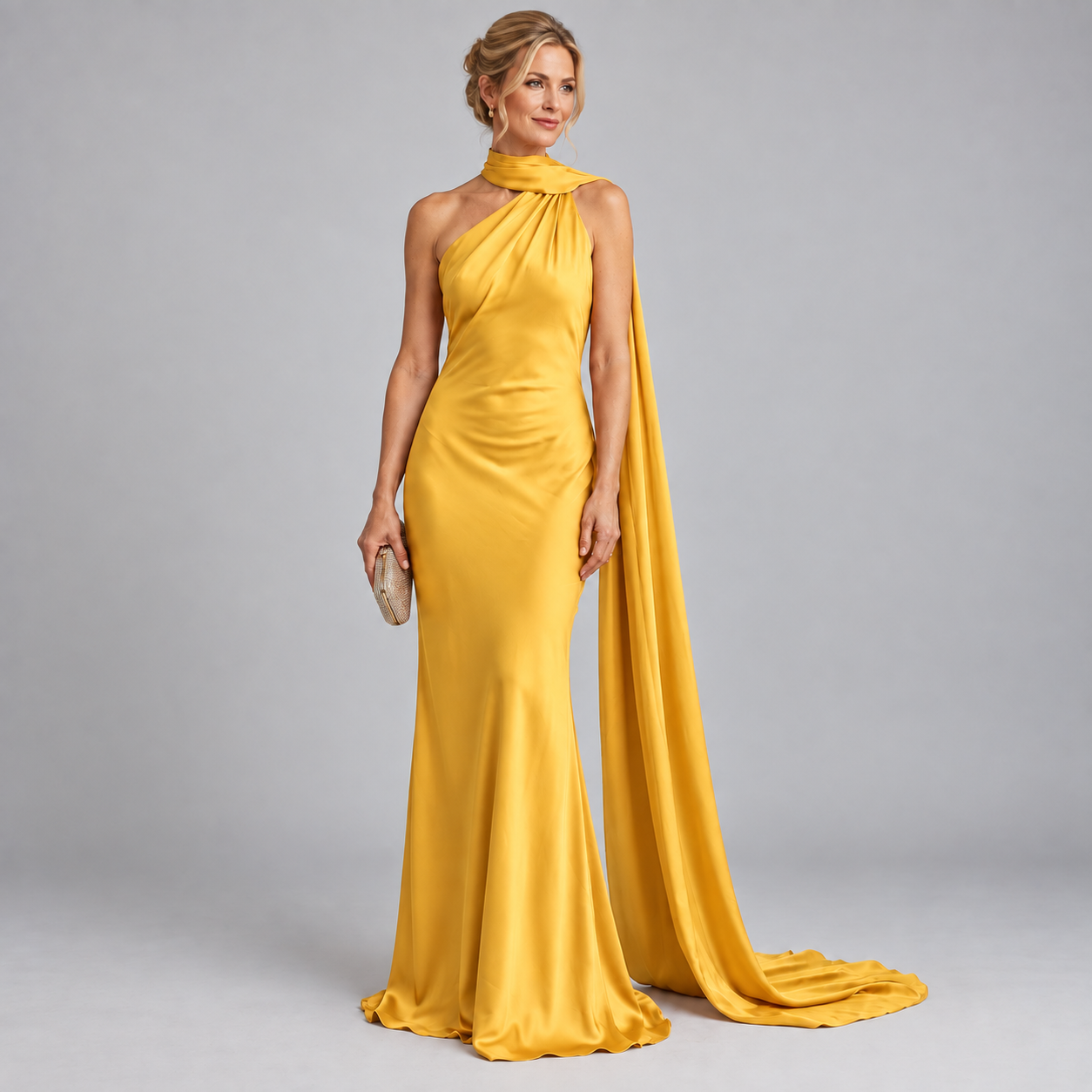 Women's Backless Satin Scarf Cocktail Dress