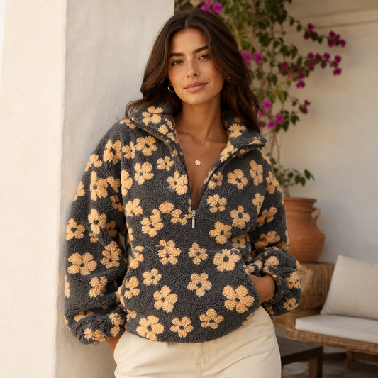 Women's Floral Teddy Fleece Half Zip Jacket