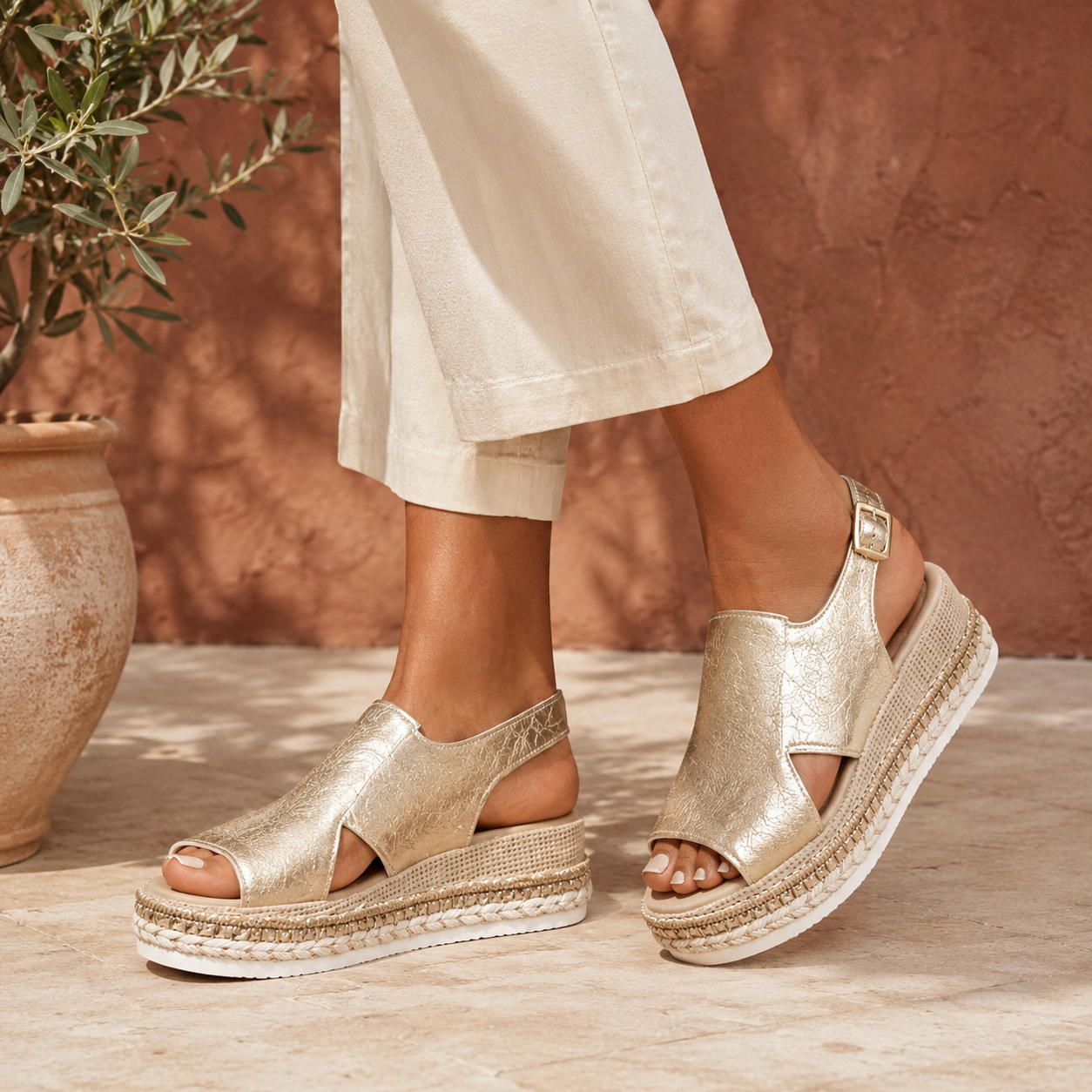 Women’s Metallic Wedge Sandals