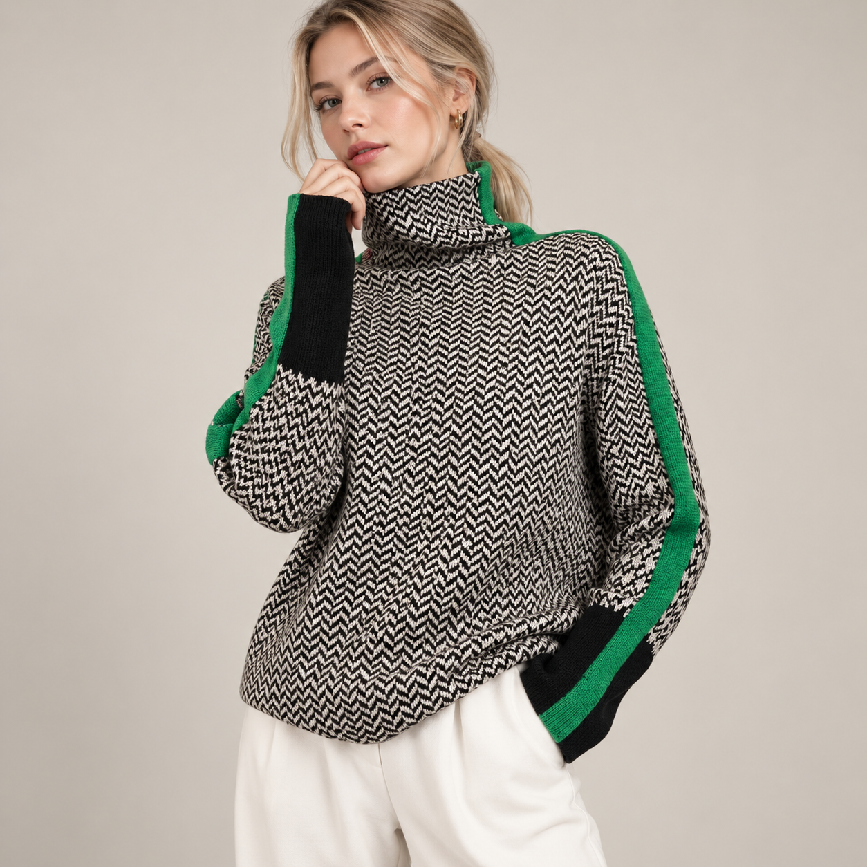Women’s Striped High-Neck Knitted Jumper