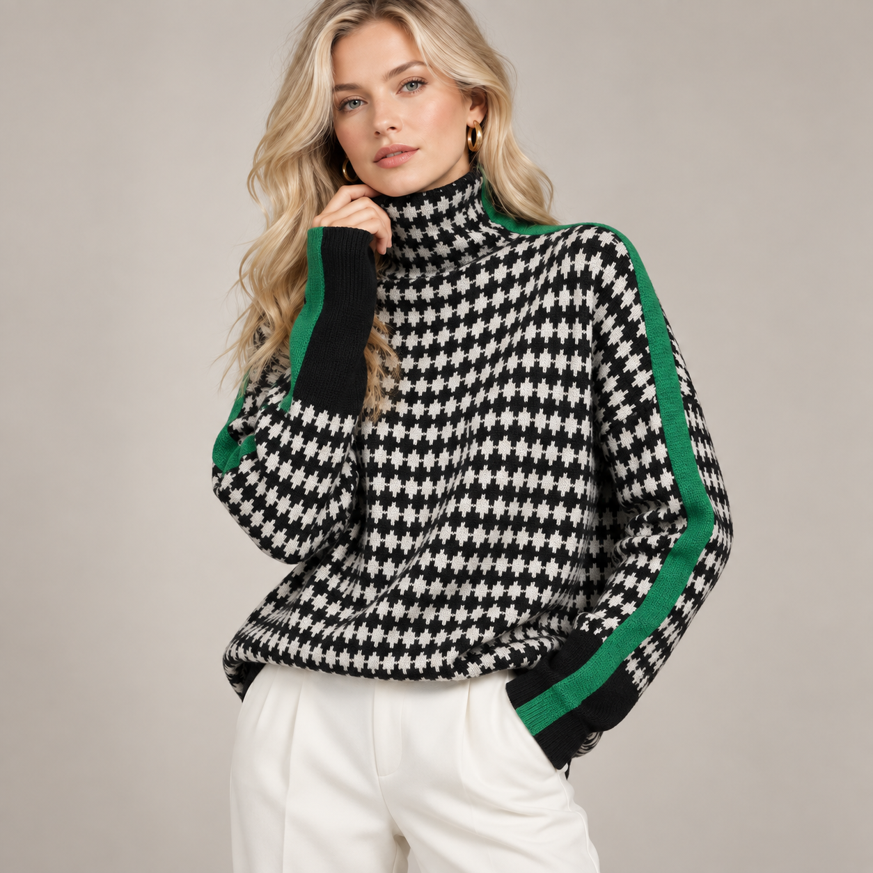 Women’s Striped High-Neck Knitted Jumper