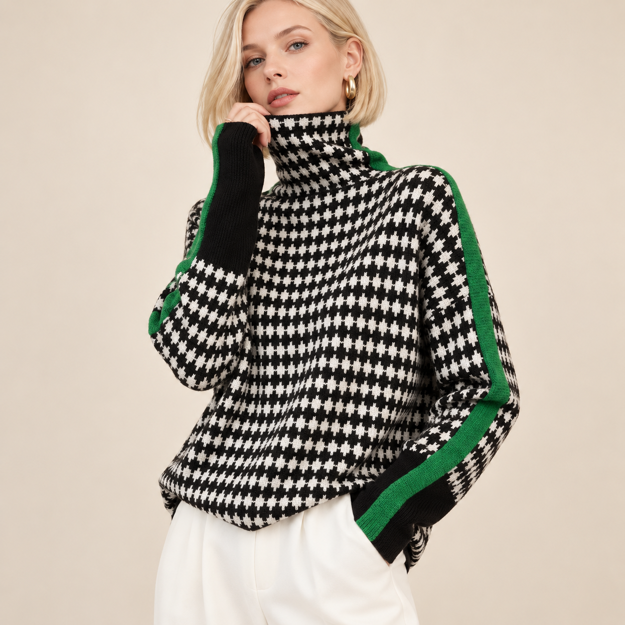 Women’s Striped High-Neck Knitted Jumper