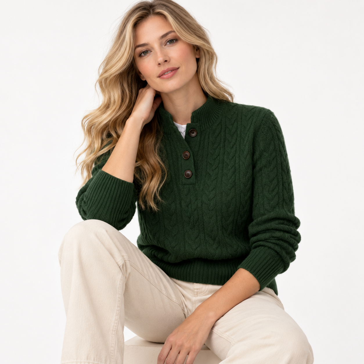 Women's Wool Blend Cable Knit Jumper