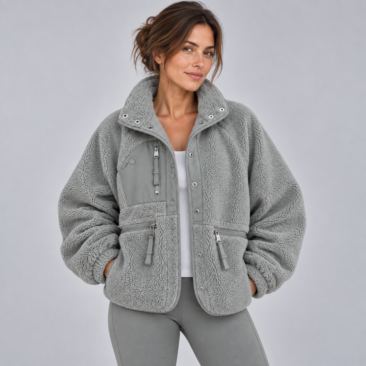 Women's Fleece Teddy Jacket with Buttons