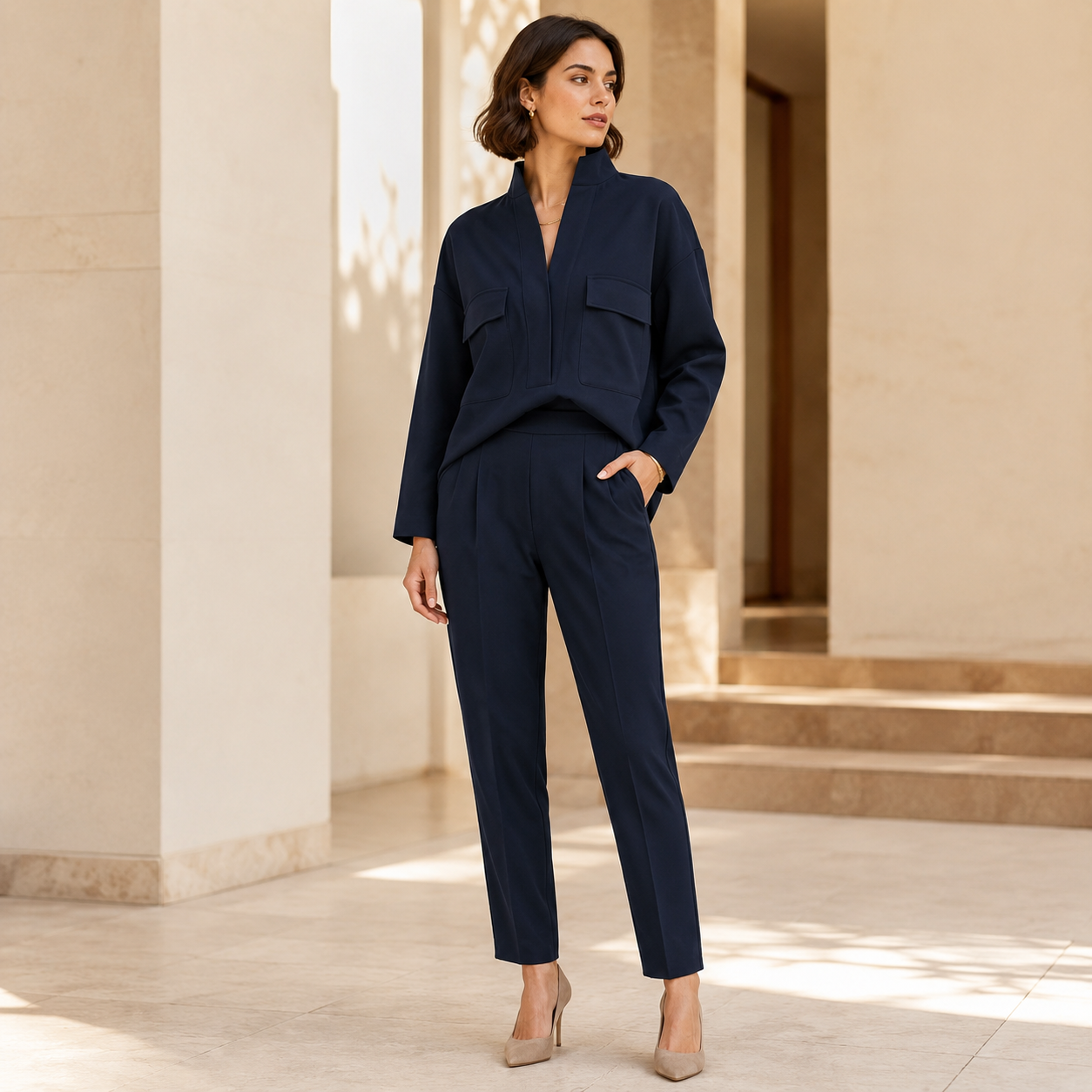 Women’s High Neck Knitted Trouser Set