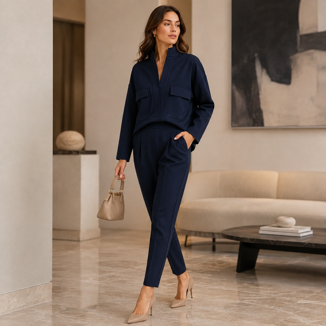 Women’s High Neck Knitted Trouser Set