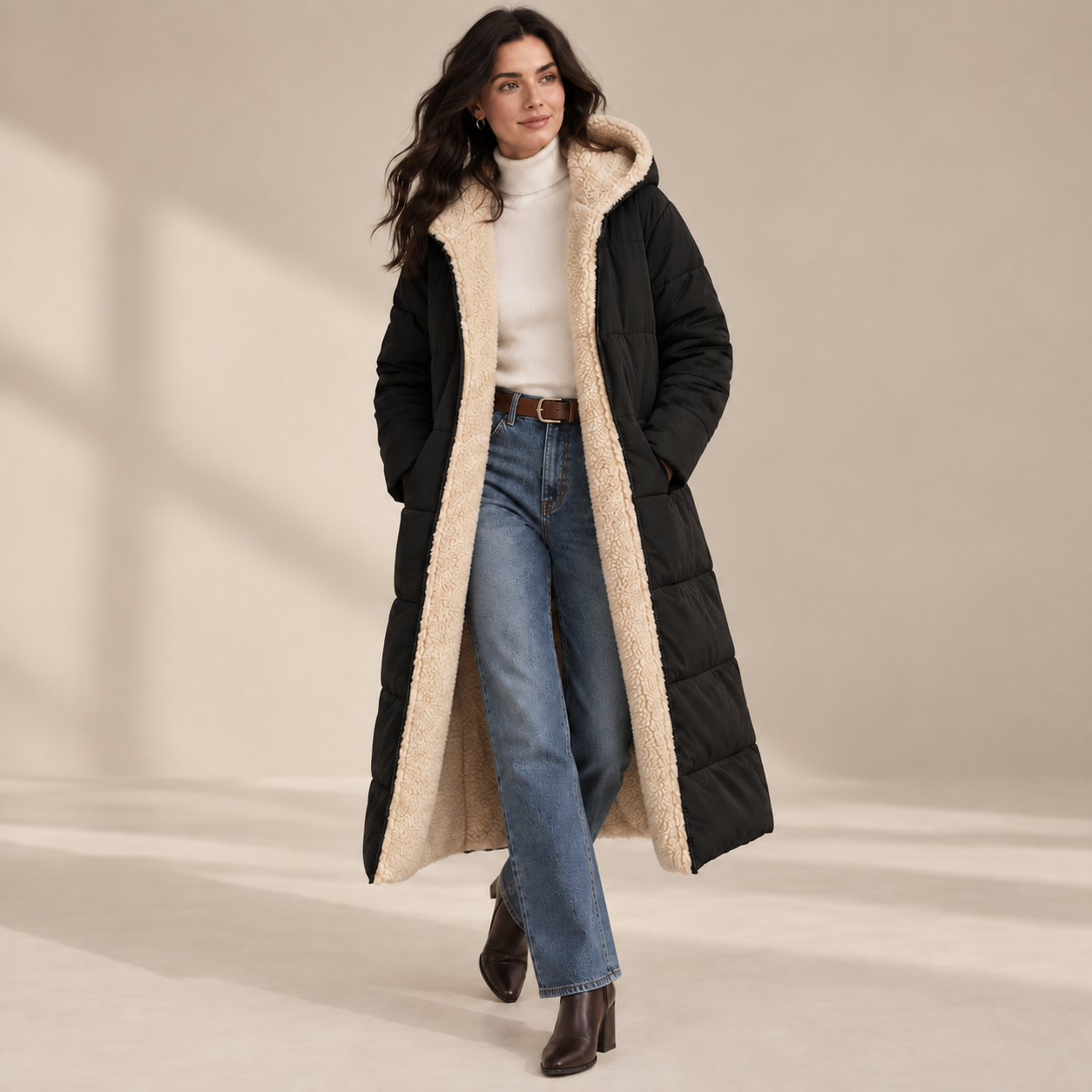 Women’s Sherpa-Lined Hooded Puffer Coat