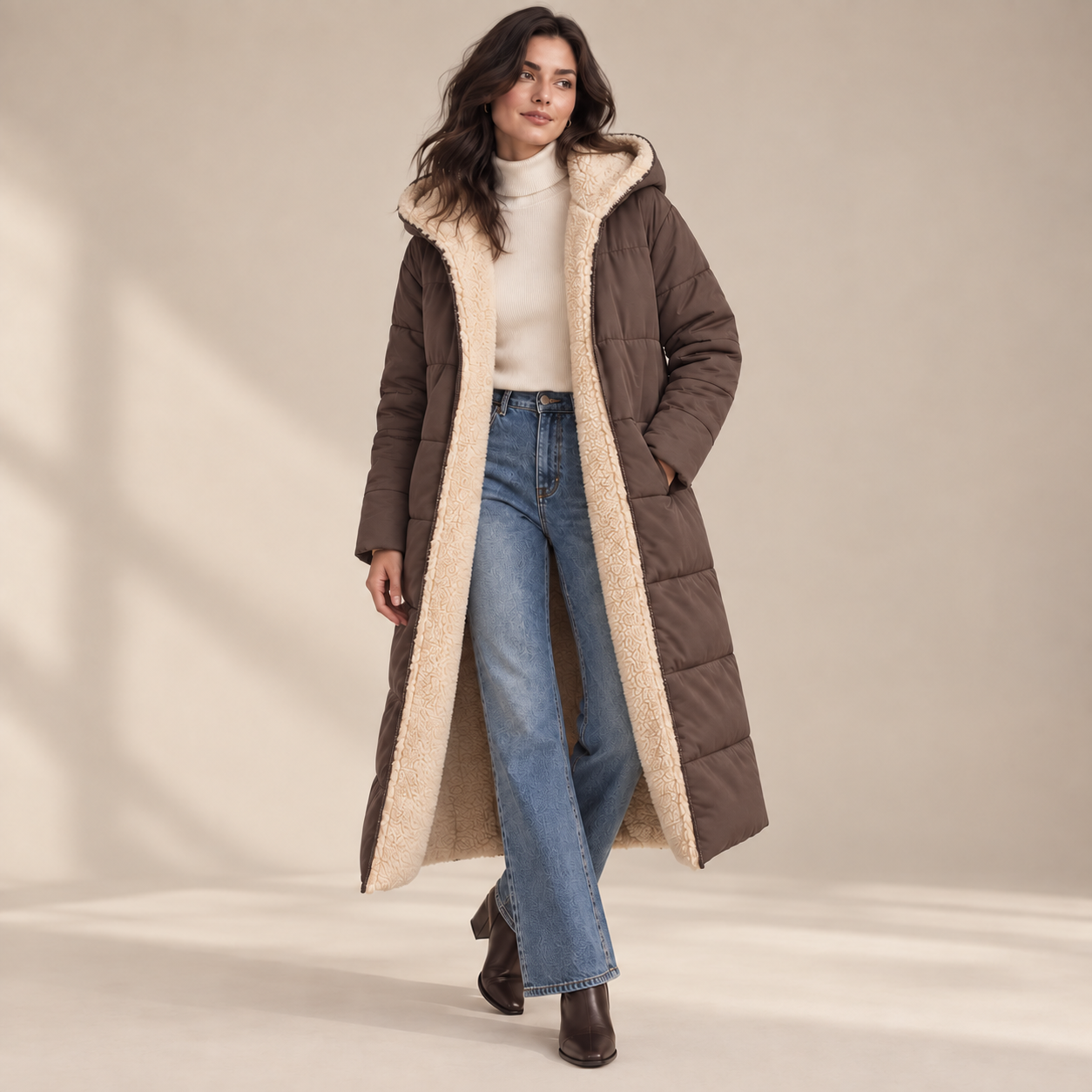 Women’s Sherpa-Lined Hooded Puffer Coat