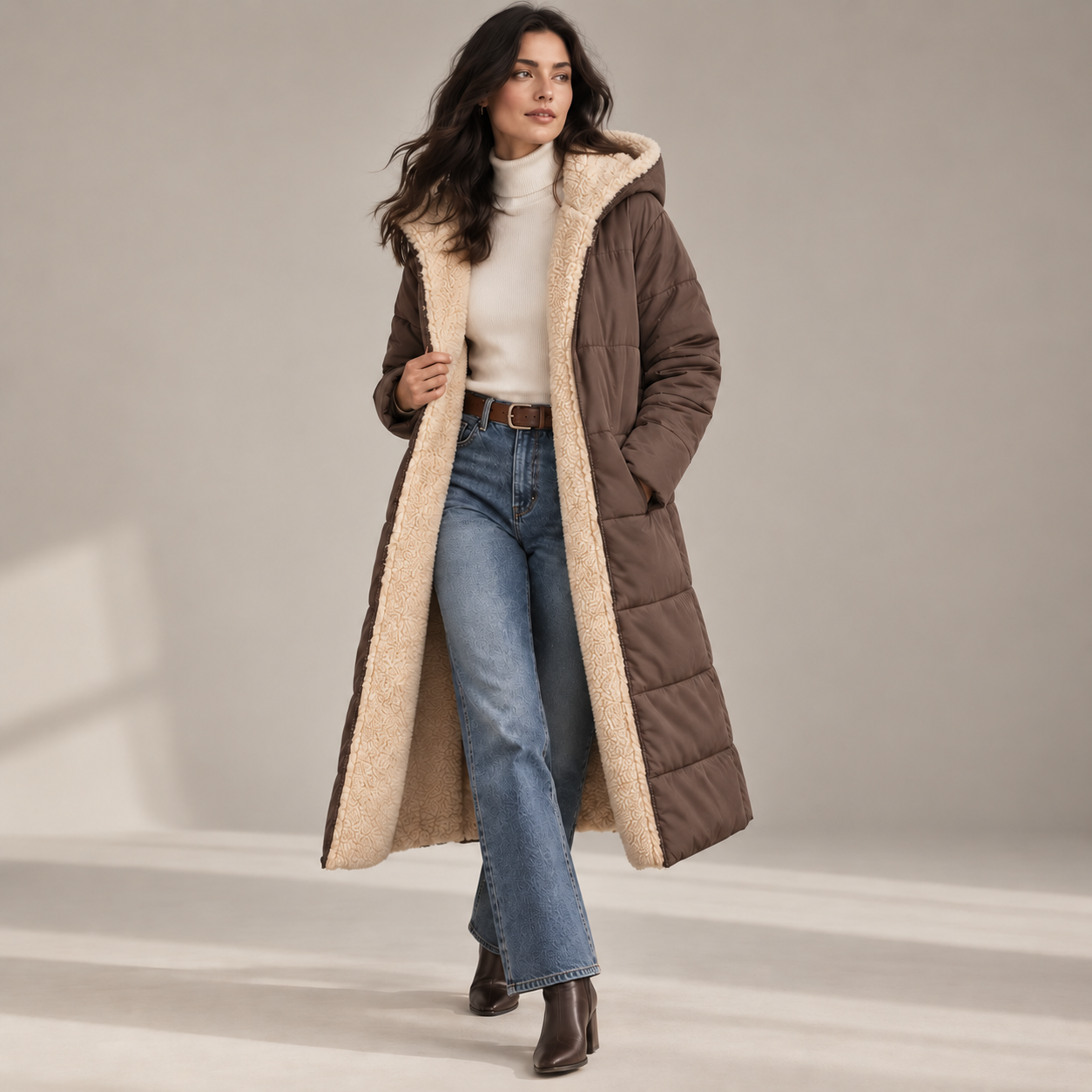 Women’s Sherpa-Lined Hooded Puffer Coat