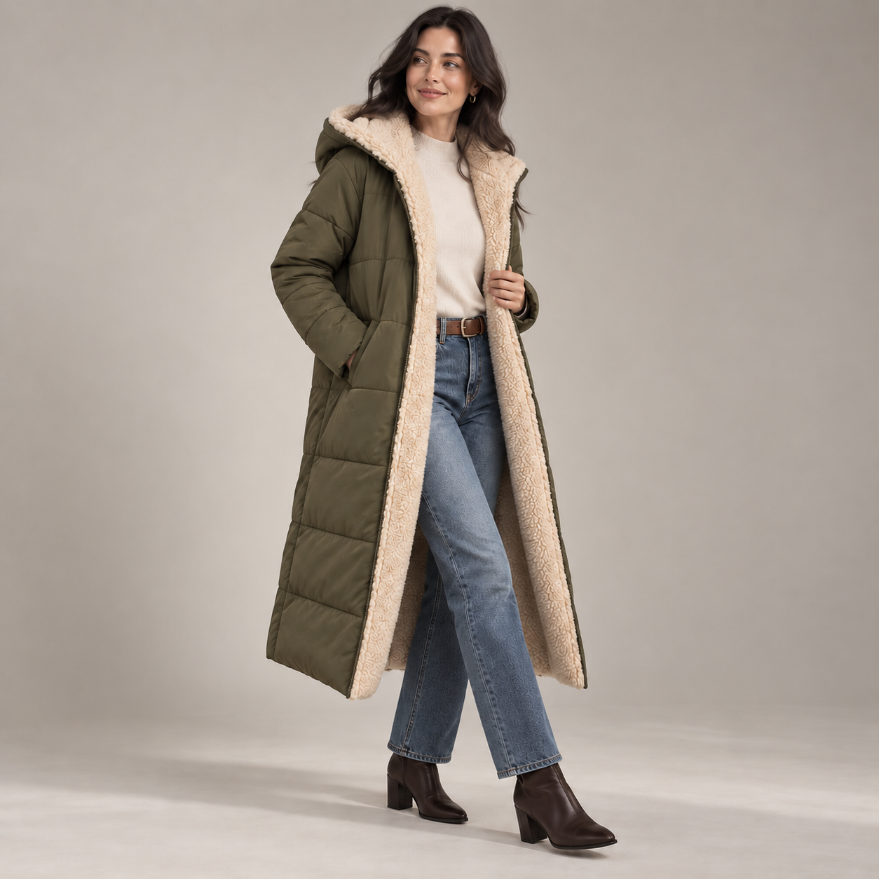 Women’s Sherpa-Lined Hooded Puffer Coat
