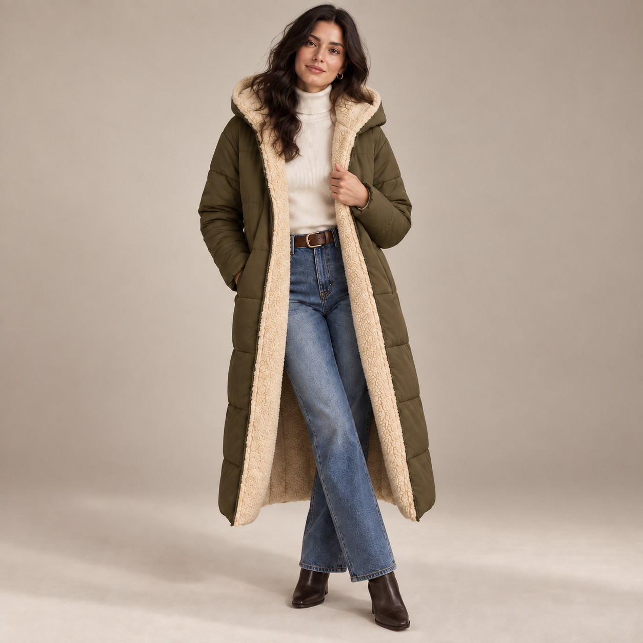Women’s Sherpa-Lined Hooded Puffer Coat