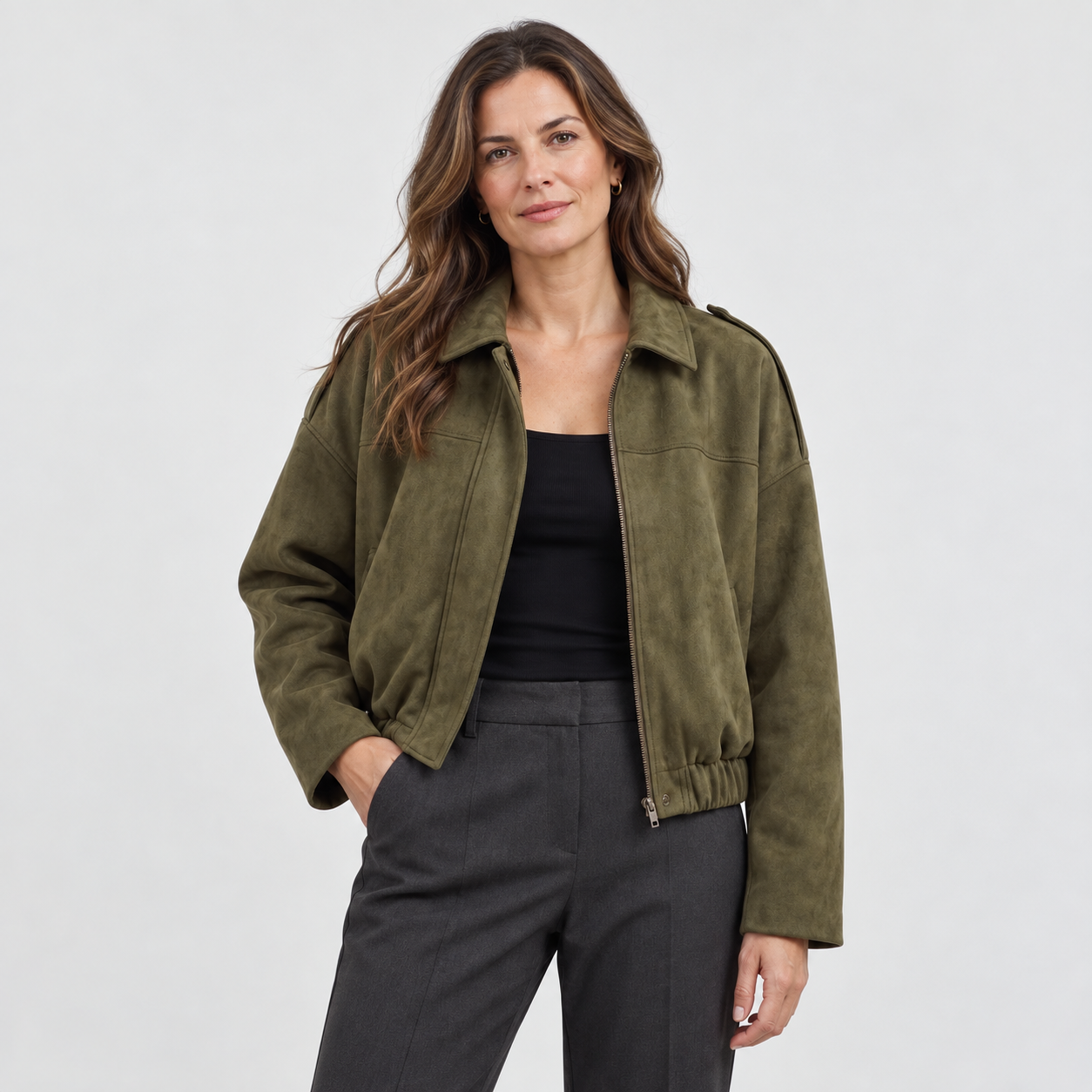 Women’s Soft Faux Suede Bomber Jacket