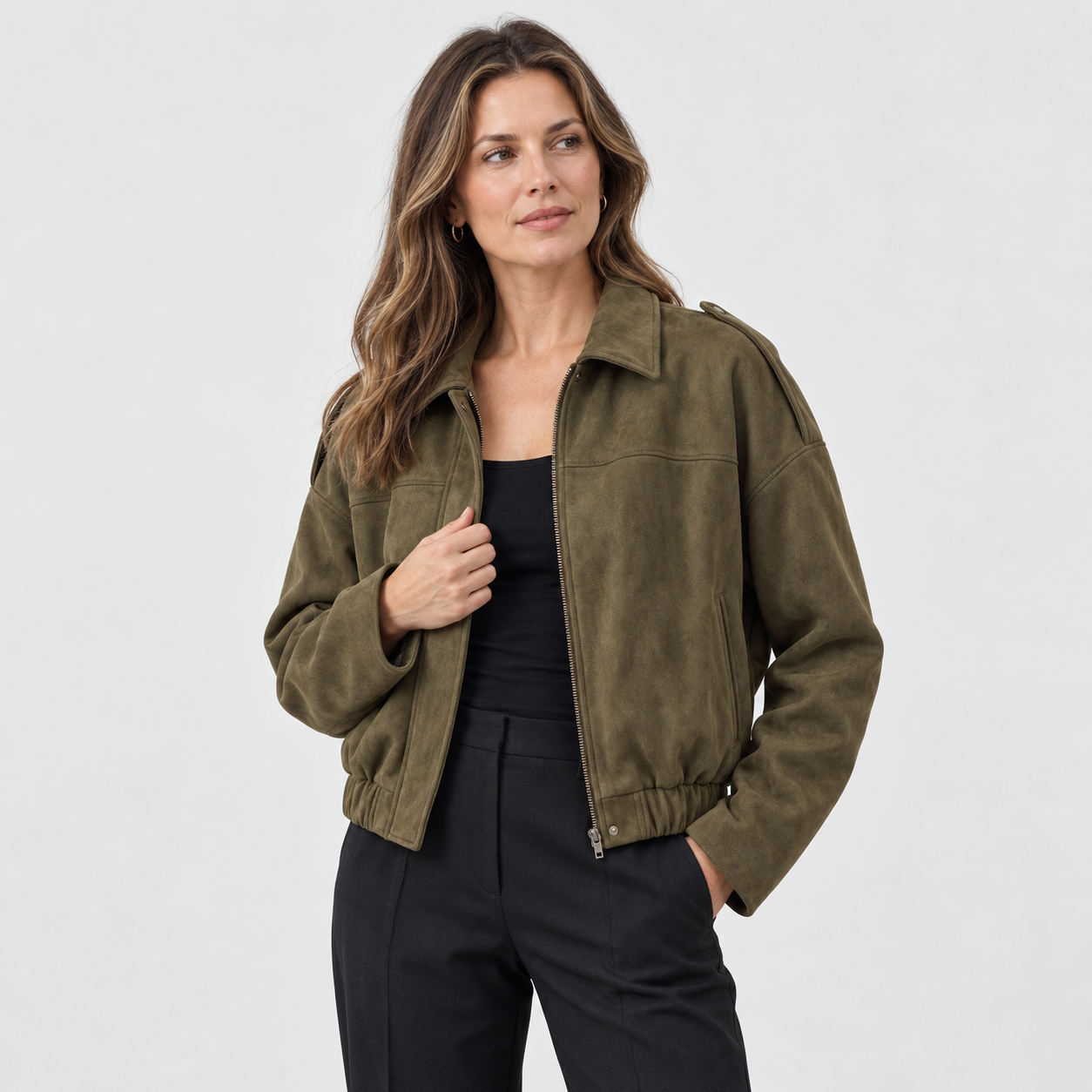 Women’s Soft Faux Suede Bomber Jacket