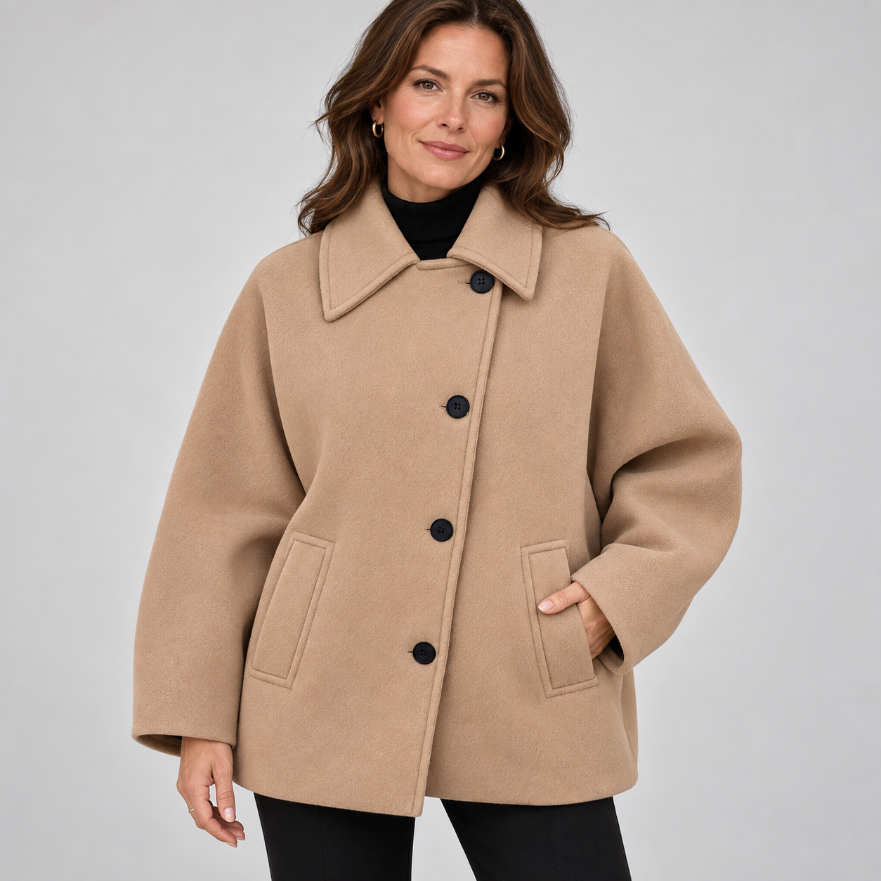 Women's Effortless Khaki Wool Pea Coat