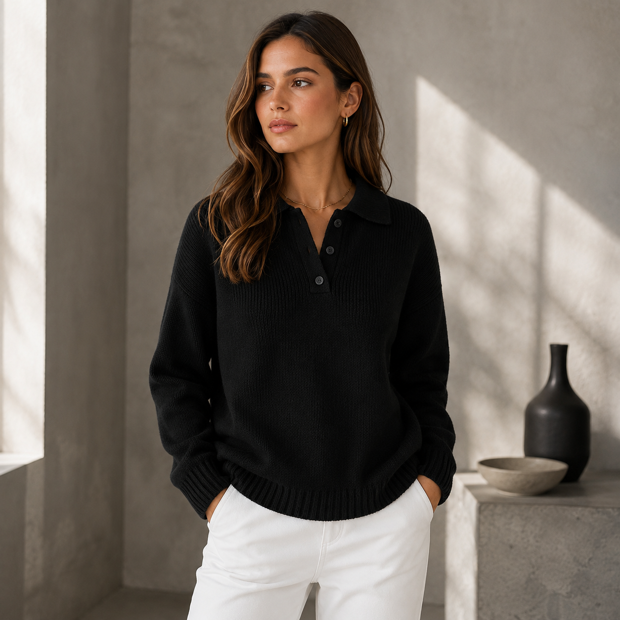 Women's Button Polo Knit Sweater