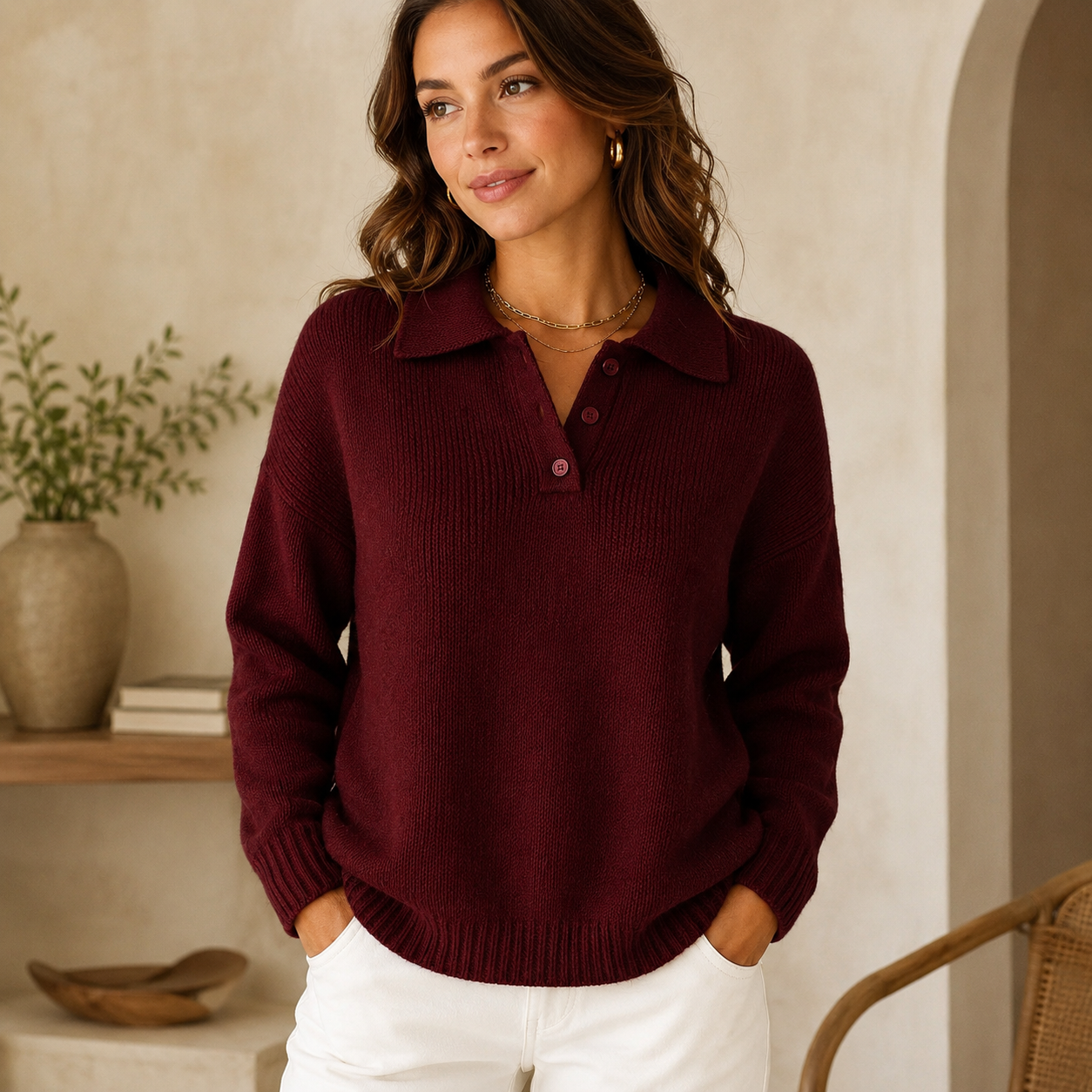 Women's Button Polo Knit Sweater