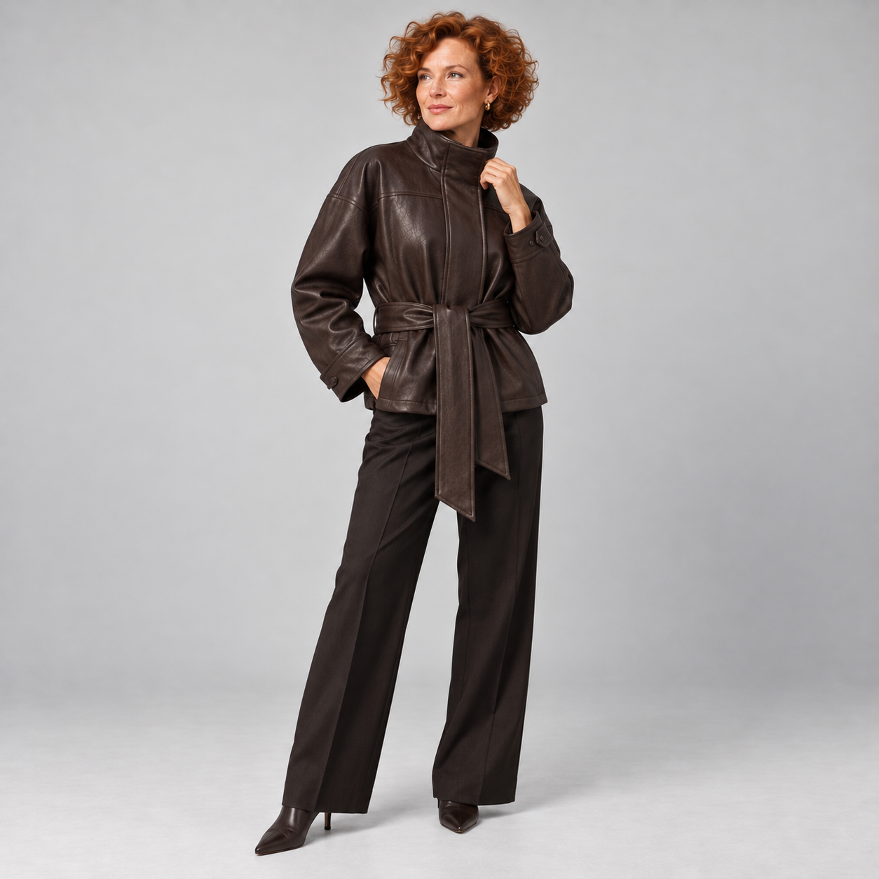 Women's Oversized Belted Faux Leather Jacket