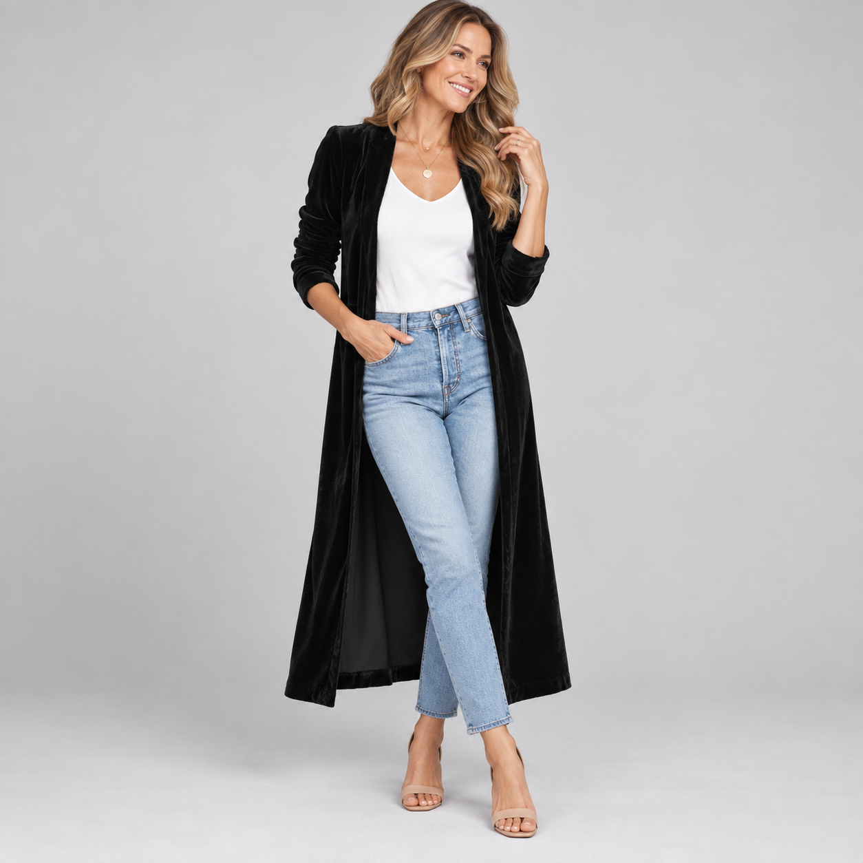 Women’s Longline Velvet Duster Cardigan