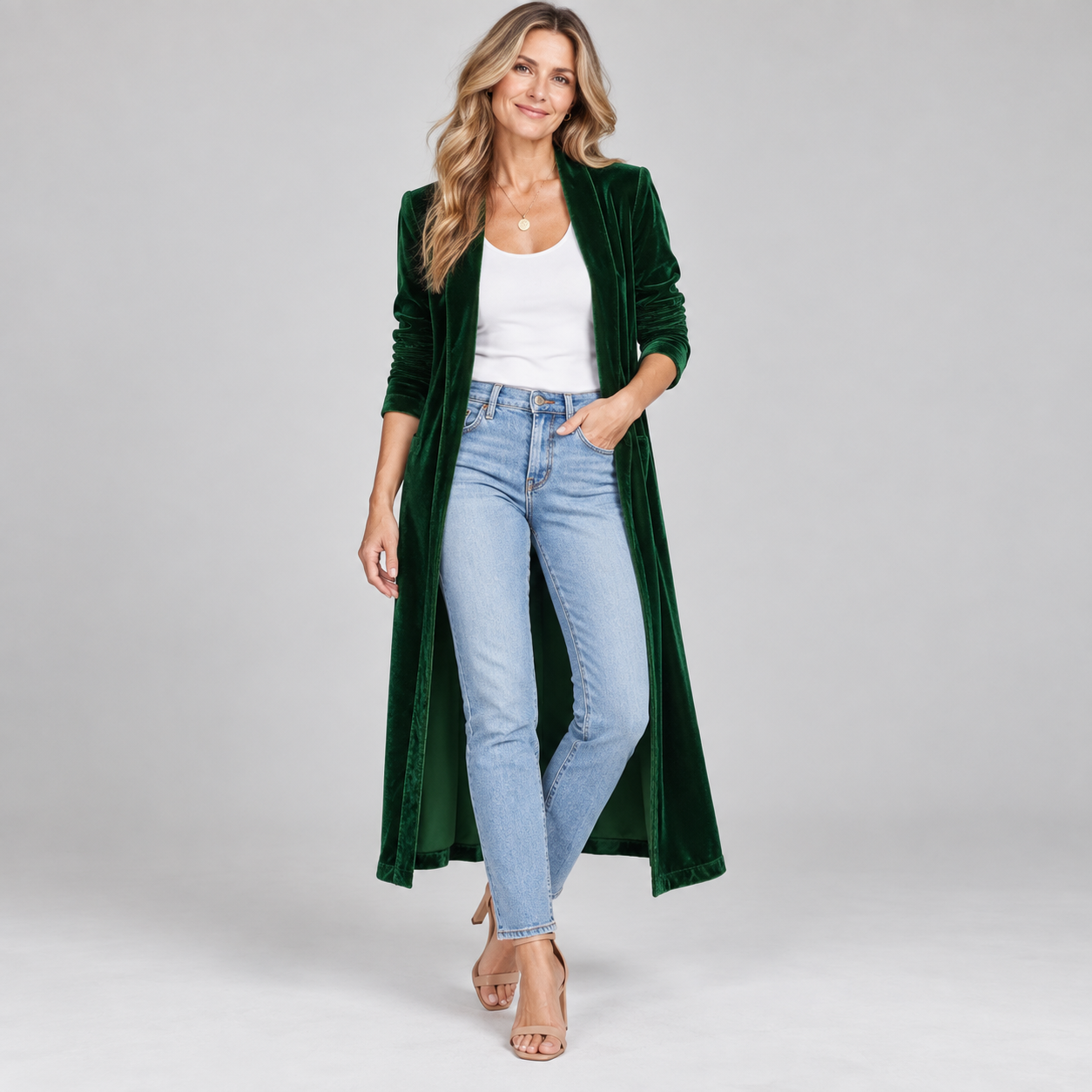 Women’s Longline Velvet Duster Cardigan