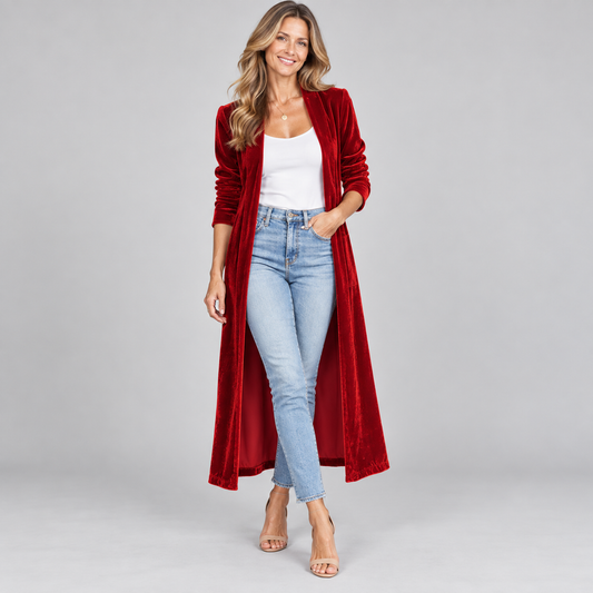 Women’s Longline Velvet Duster Cardigan
