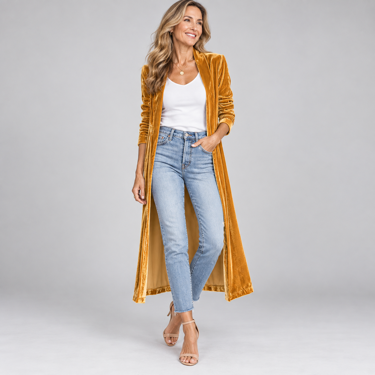 Women’s Longline Velvet Duster Cardigan