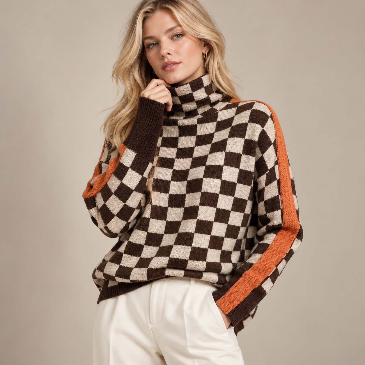 Women’s Striped High-Neck Knitted Jumper