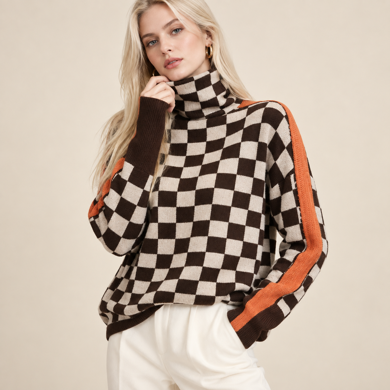 Women’s Striped High-Neck Knitted Jumper