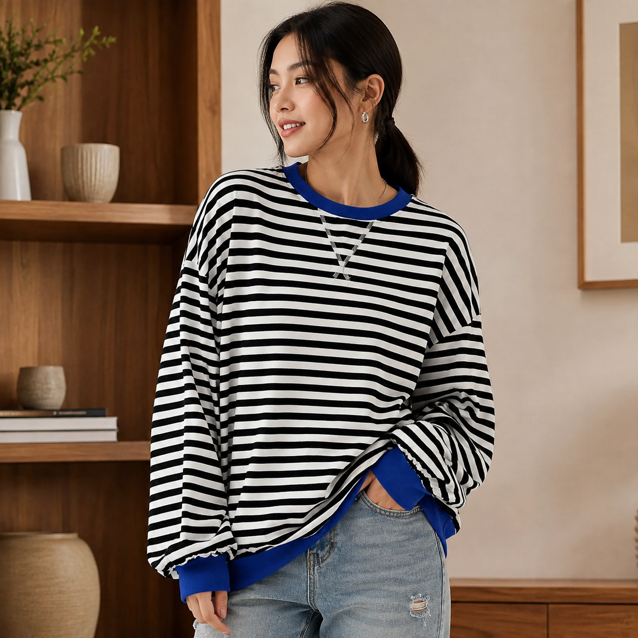 Women's Oversized Striped Sweatshirt