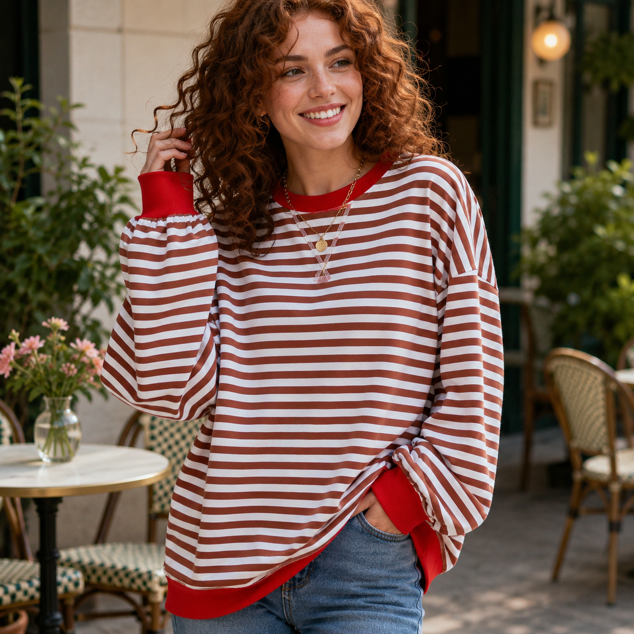 Women's Oversized Striped Sweatshirt