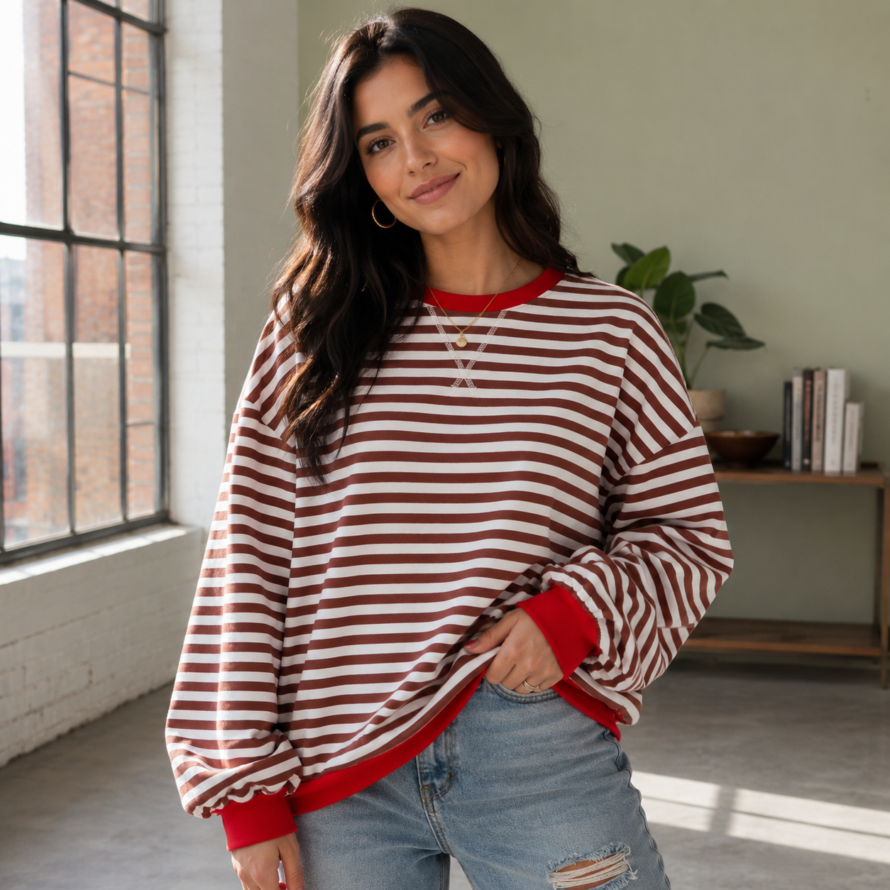 Women's Oversized Striped Sweatshirt