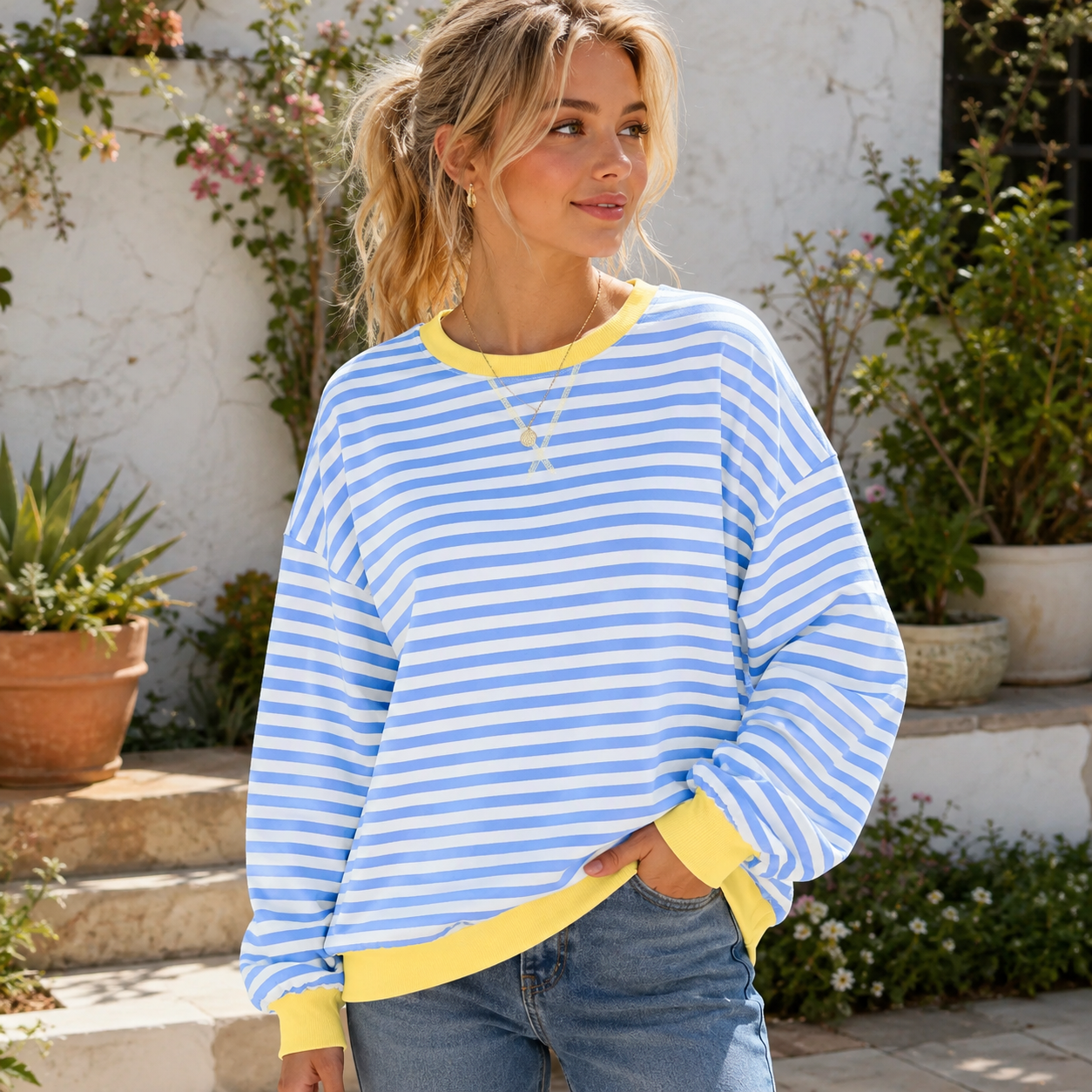 Women's Oversized Striped Sweatshirt