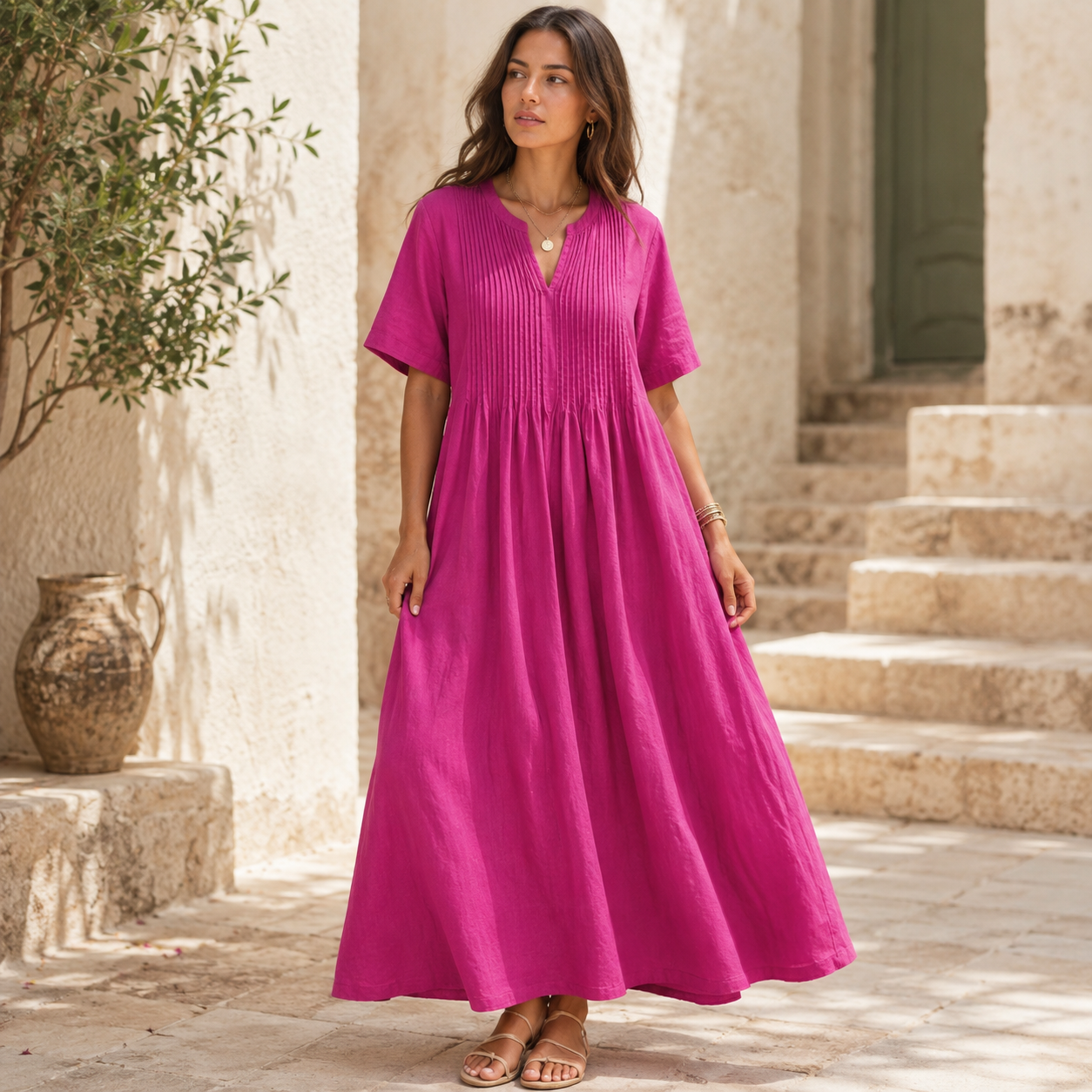 Refined Pleated Midi Dress