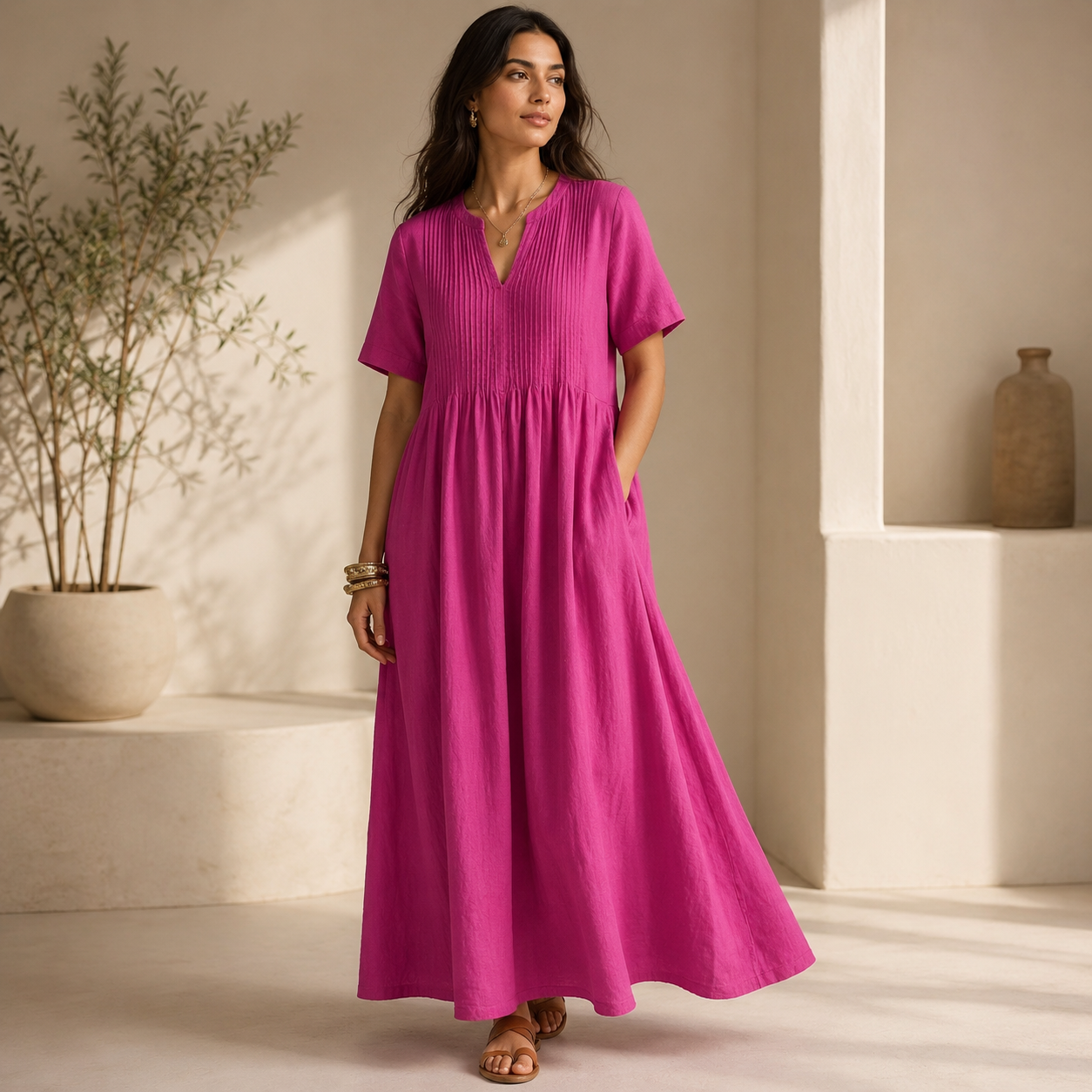 Refined Pleated Midi Dress