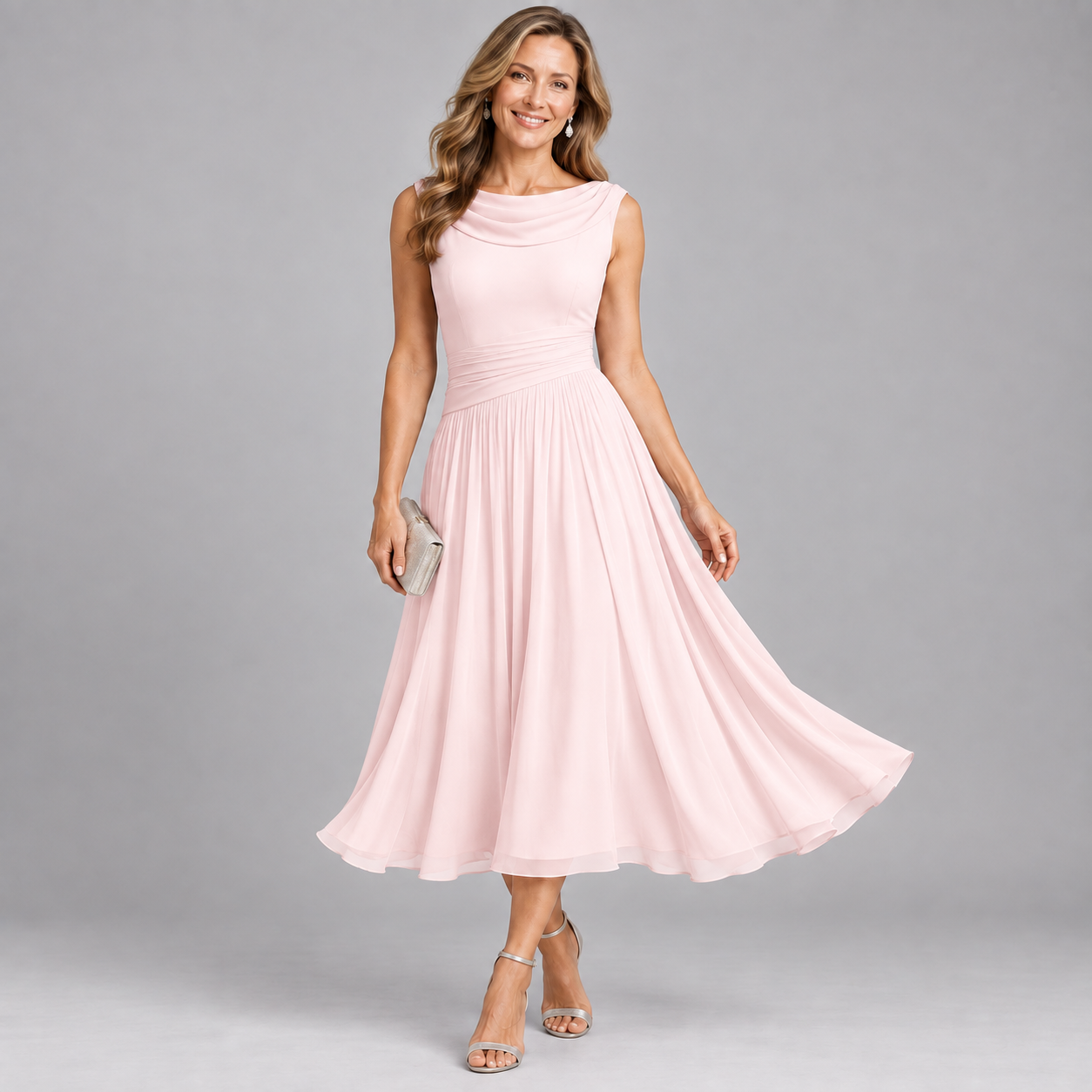 Women's Elegant Pleated Midi Dress