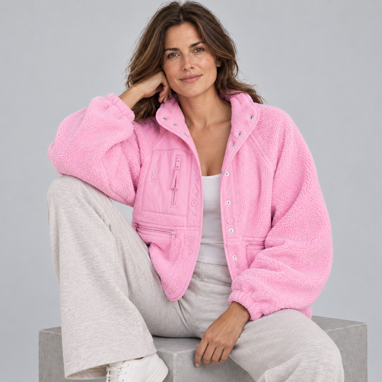 Women's Fleece Teddy Jacket with Buttons