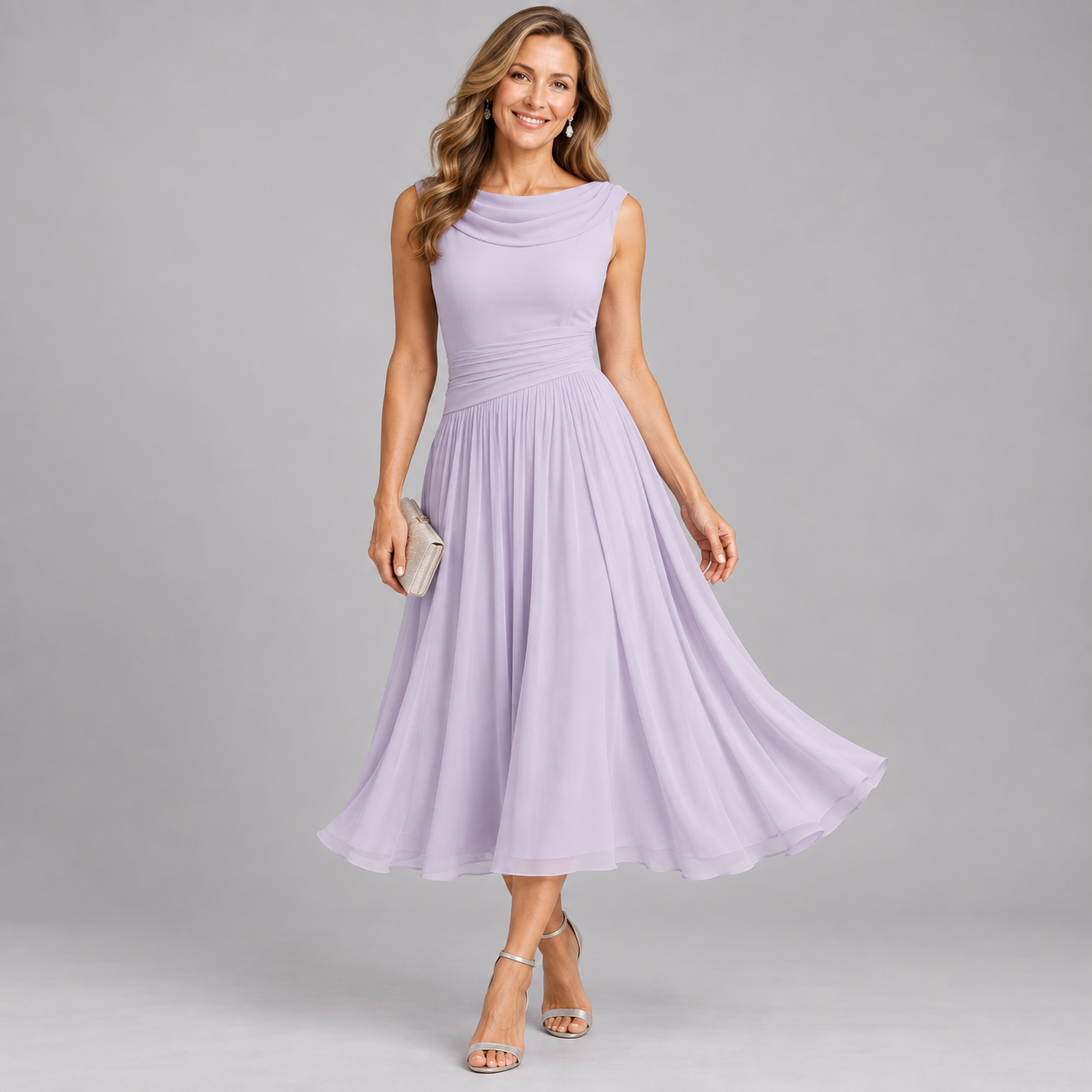 Women's Elegant Pleated Midi Dress