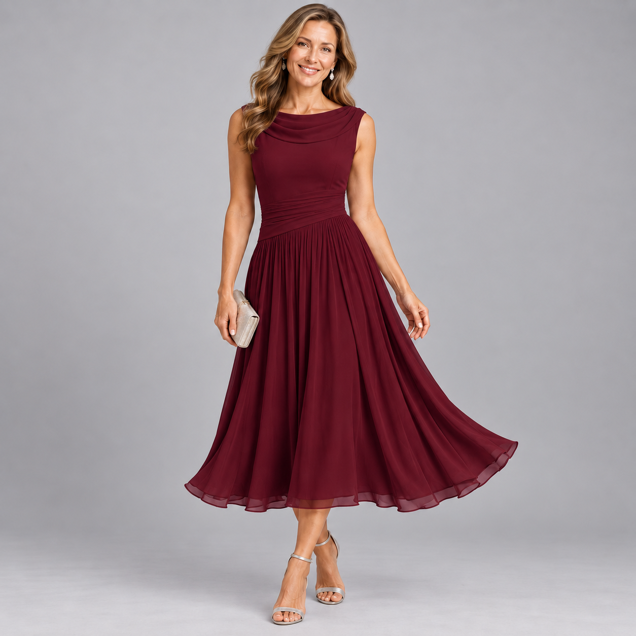 Women's Elegant Pleated Midi Dress